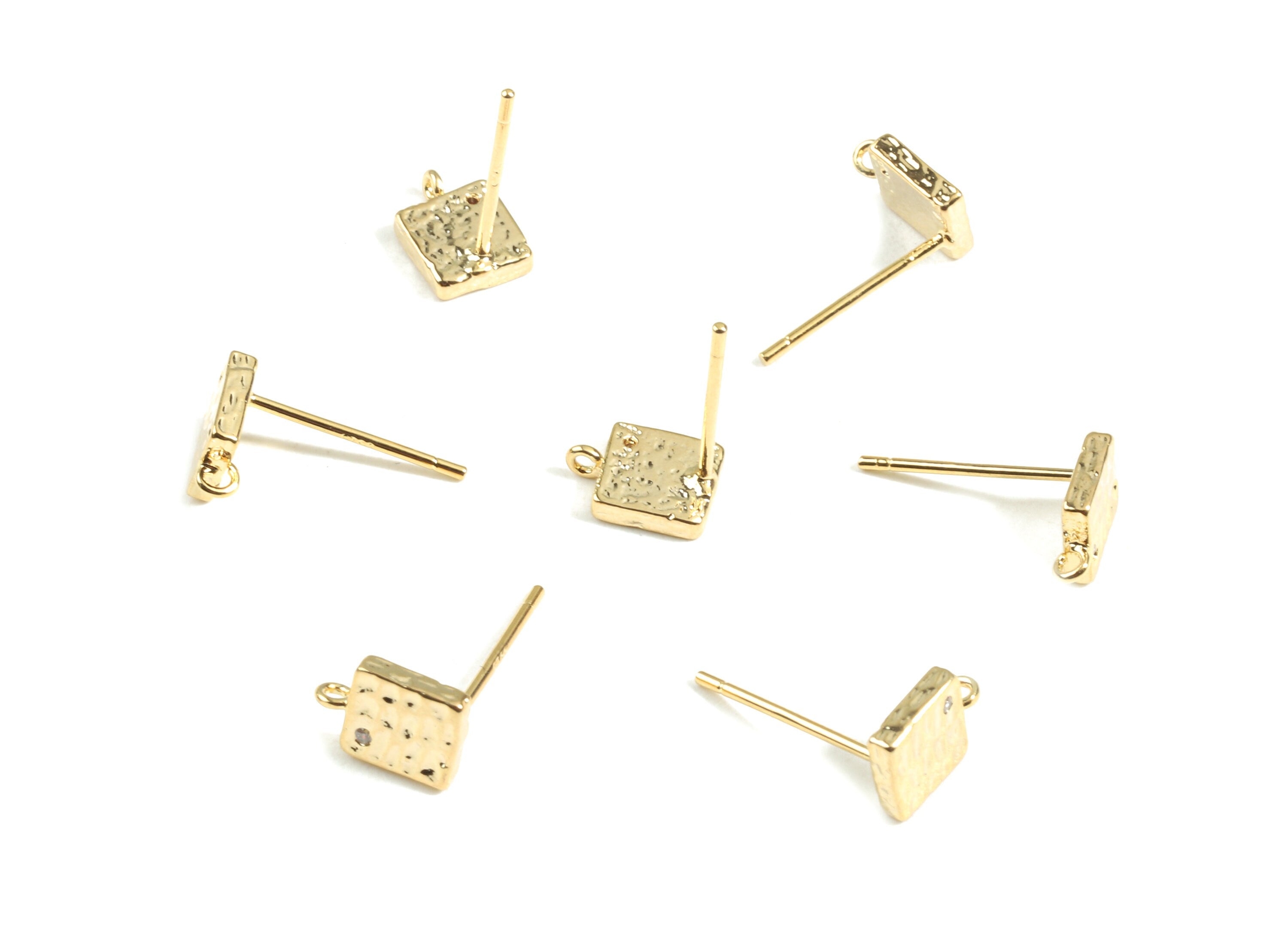 Brass Square Earring Stud - Brass Square Earring Post With Loop - 18K Real Gold Plated Brass - Jewelry Supplies - 7.93x5.71x1.56mm - RGP2405 - DOMEDBAZAAR