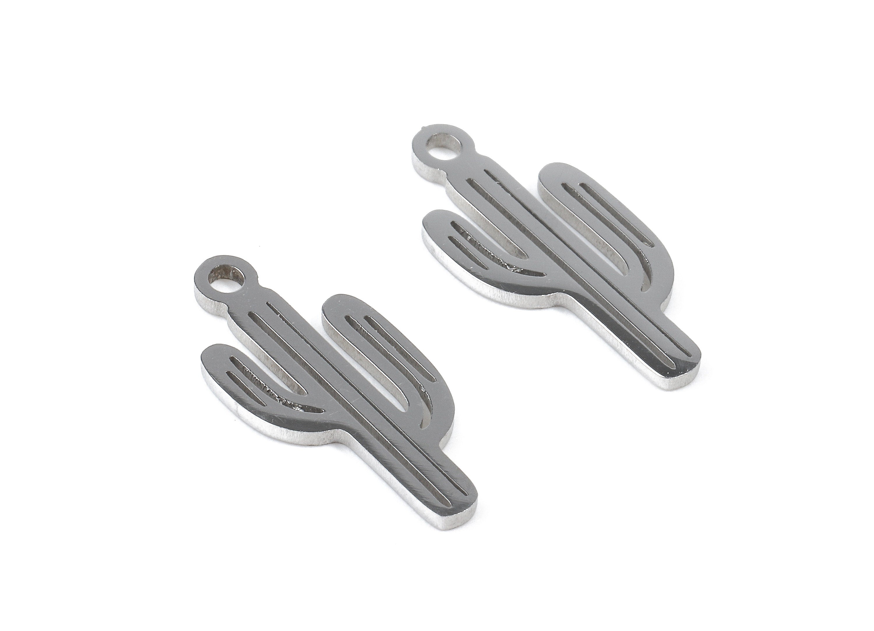 Stainless Steel Cactus Charms - Cactus Earrings and Pendant - Bracelet Pendant - Jewelry Supplies - 17.07x7.81x0.95mm - SS1084 - DOMEDBAZAAR