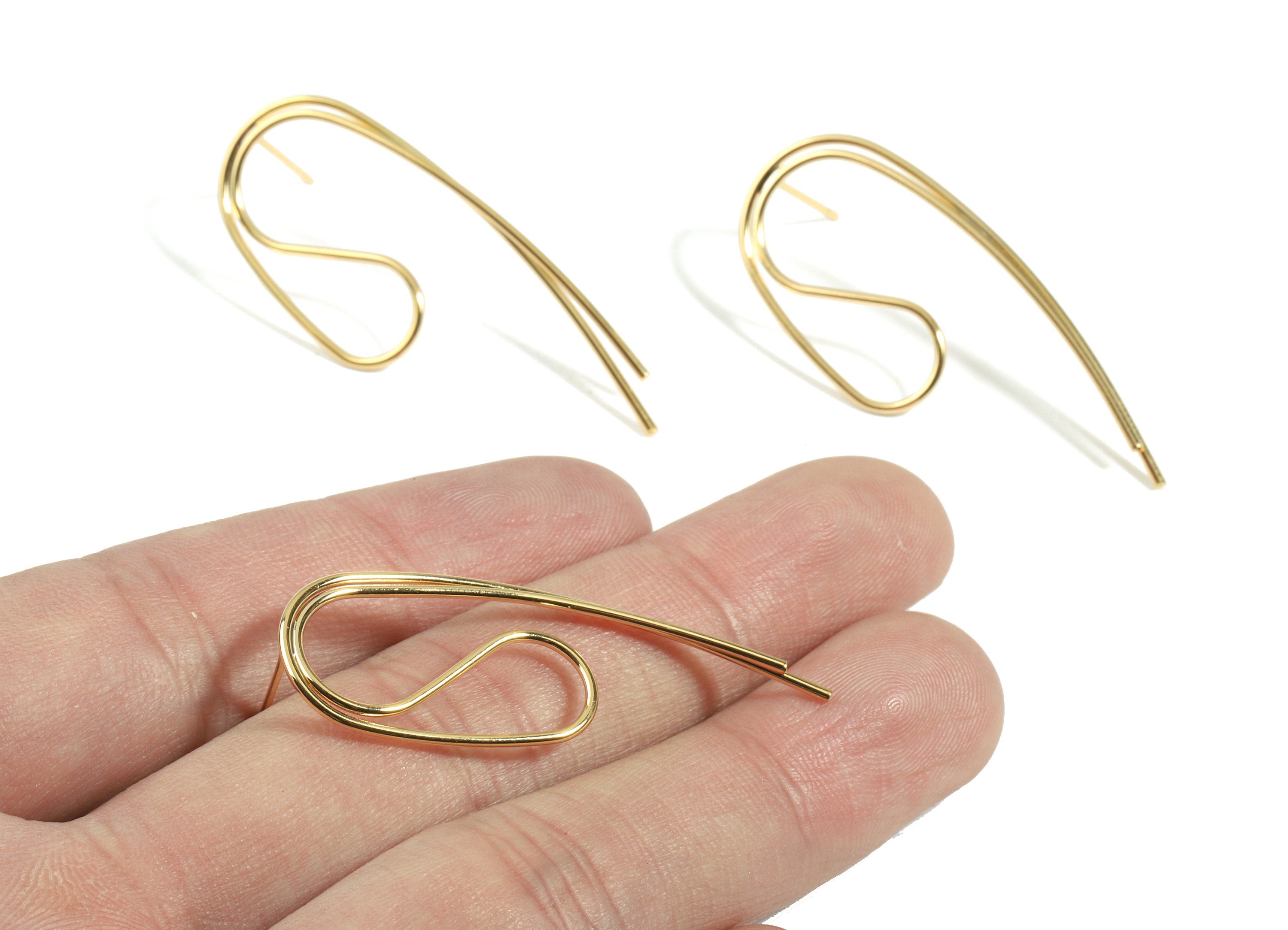 Brass Wire Earring Stud - Brass Wire Earring Post - 18K Real Gold Plated Brass - Jewelry Supplies - 44.56x18.45x1.63mm - RGP2367 - DOMEDBAZAAR