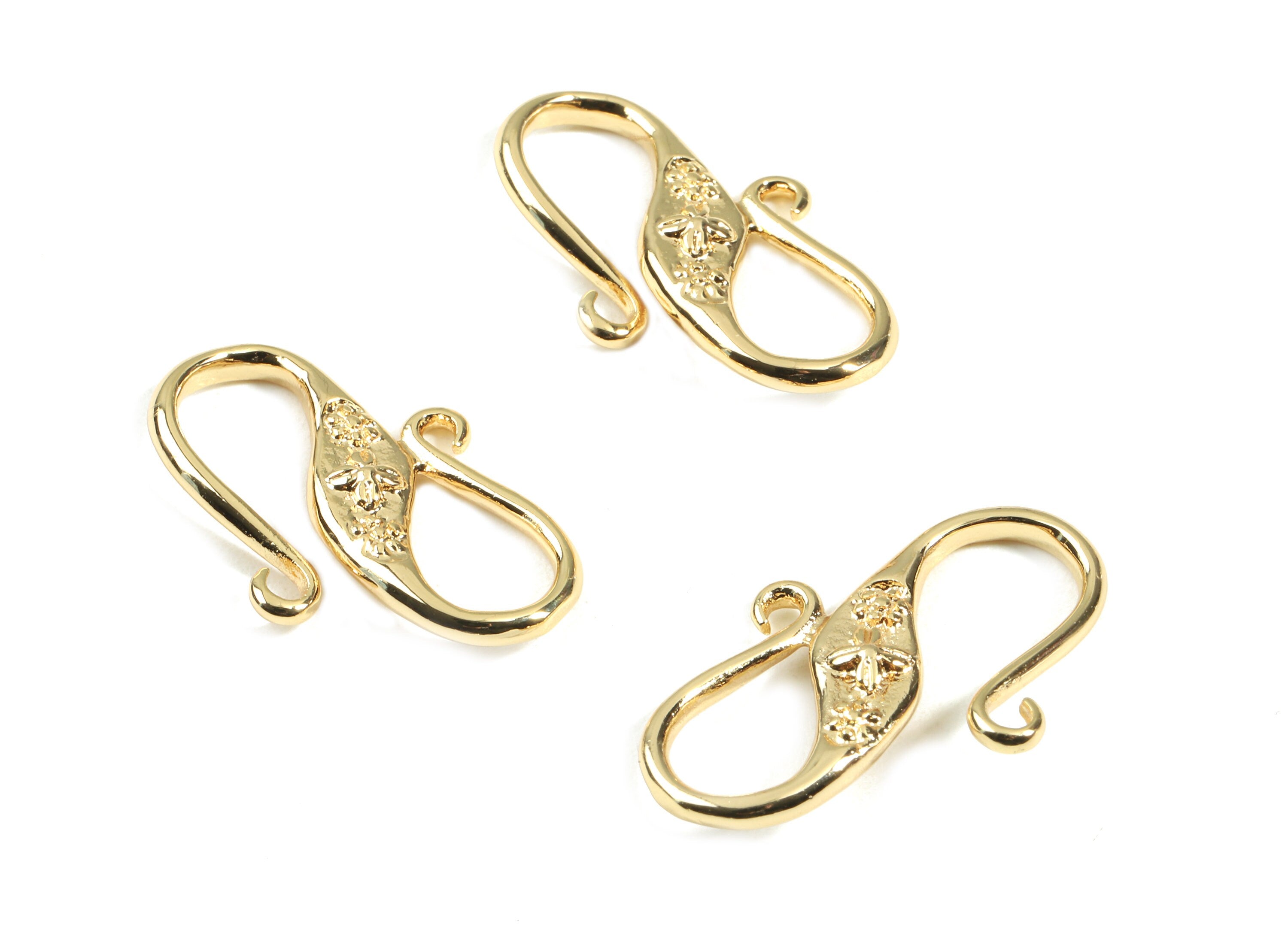 Brass Flower Earring Hooks - Brass Double Side Hooks - Flower Earring Wire - 18K Real Gold Plated Brass - 27.06x18.12x3.72mm - RGP2364 - DOMEDBAZAAR