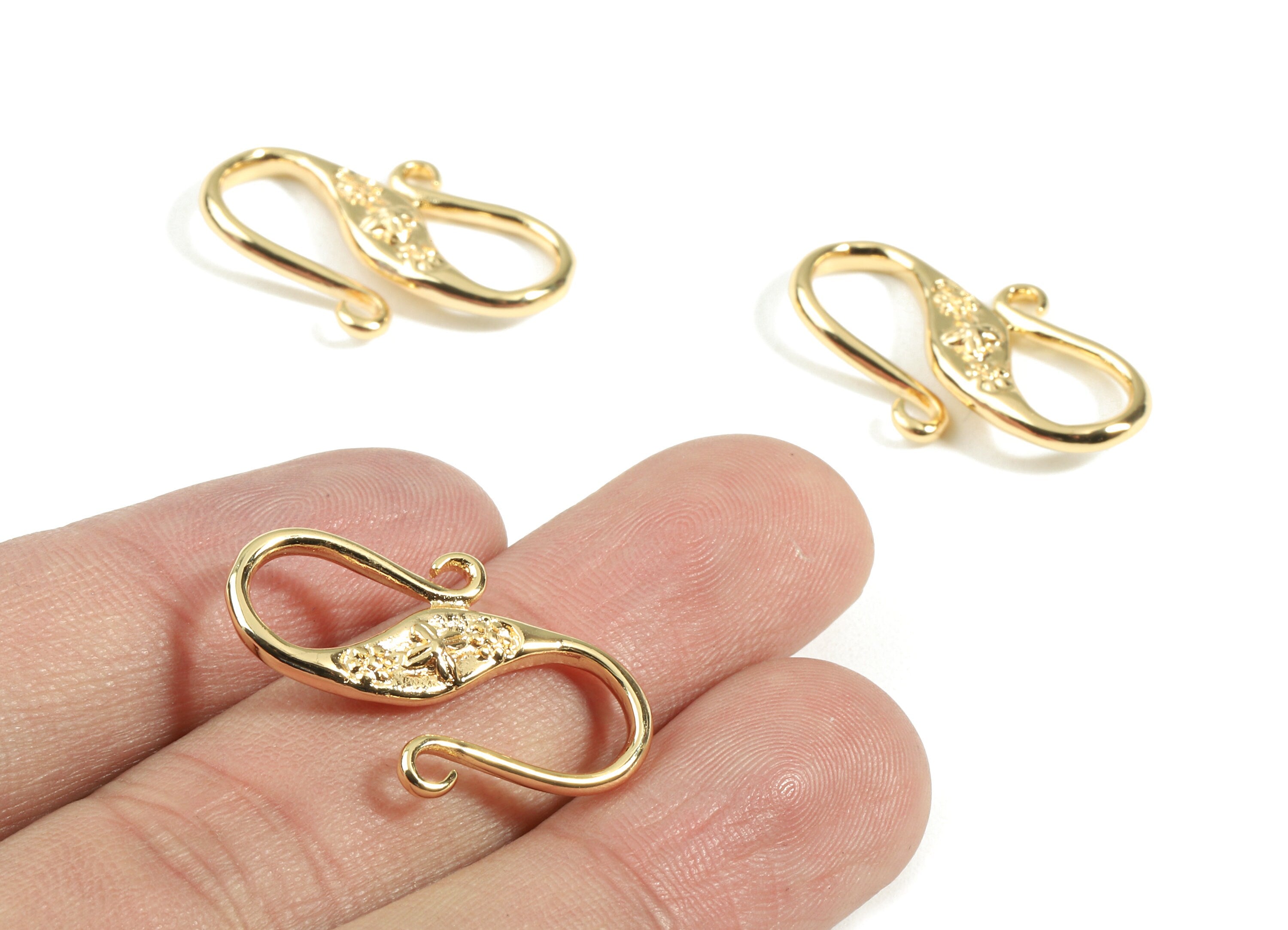 Brass Flower Earring Hooks - Brass Double Side Hooks - Flower Earring Wire - 18K Real Gold Plated Brass - 27.06x18.12x3.72mm - RGP2364 - DOMEDBAZAAR