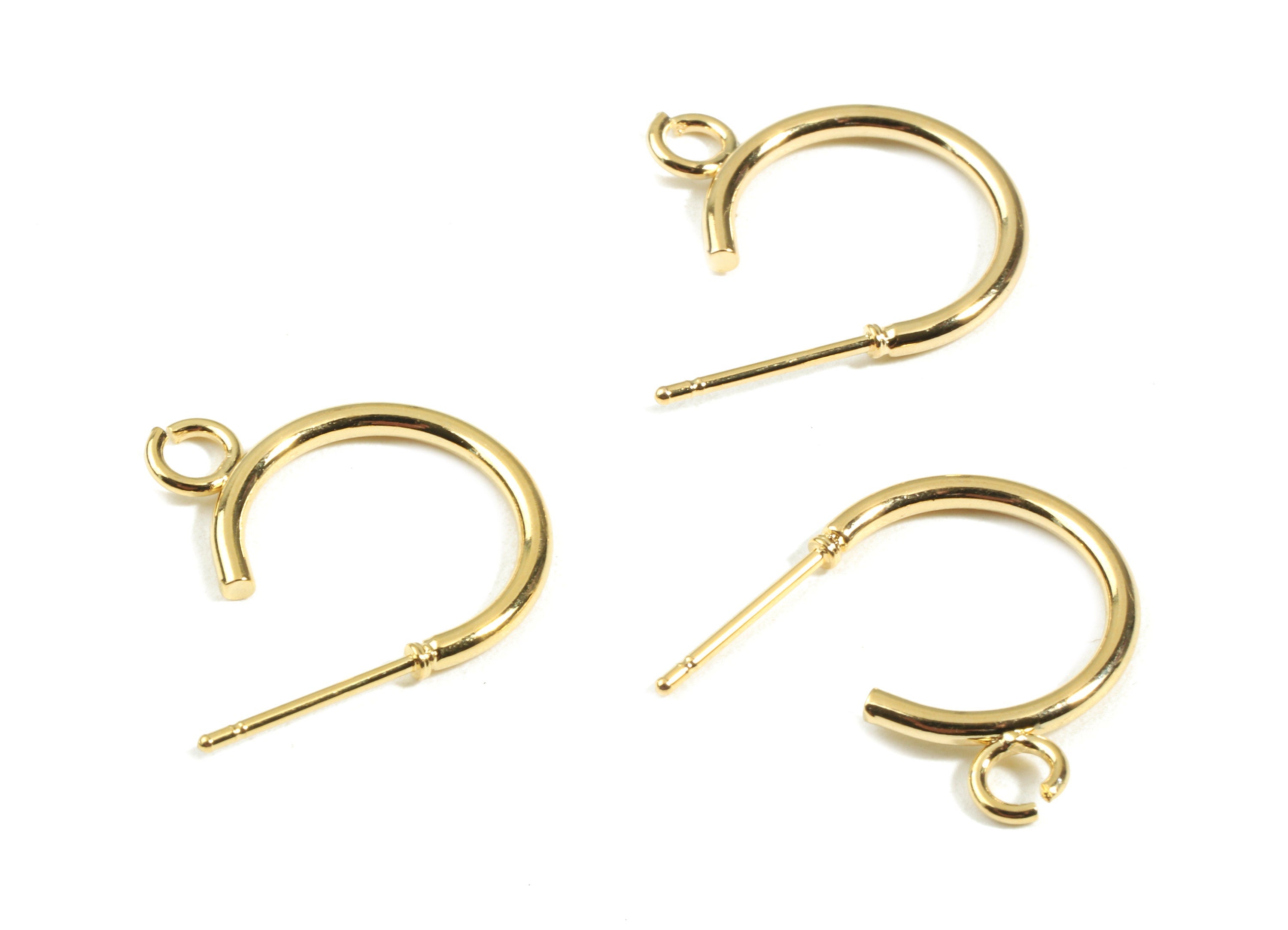 Brass C Hook With Loop - Brass C Earring Stud and Earring Post - 18K Real Gold Plated Brass - Jewelry Supplies - 18.76x1.73x1.55mm - RGP2382 - DOMEDBAZAAR