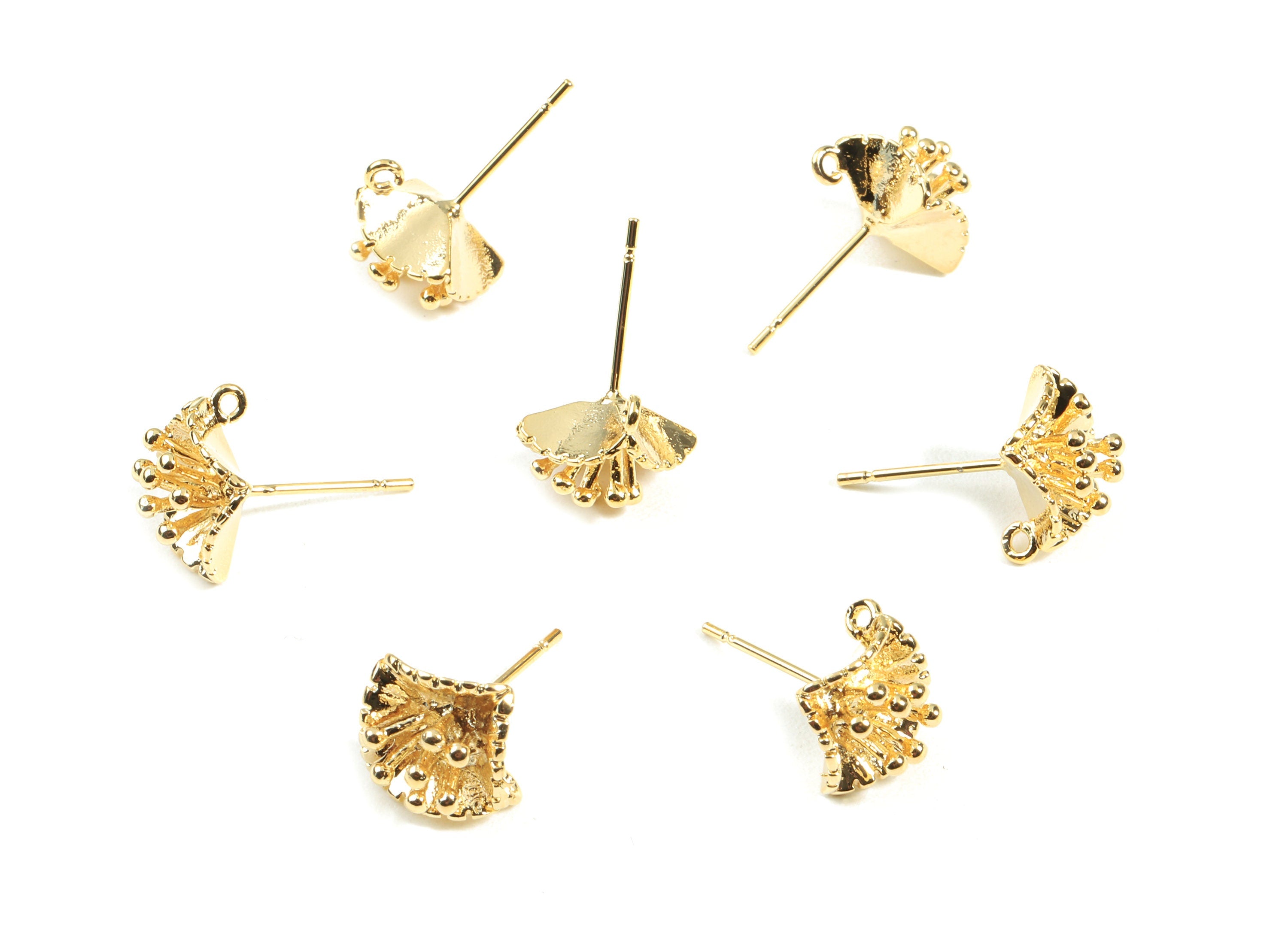 Brass Flower Earring Stud - Brass Flower Earring Post - 18K Real Gold Plated Brass - Jewelry Supplies - 9.85x9.85x1.55mm - RGP2360 - DOMEDBAZAAR