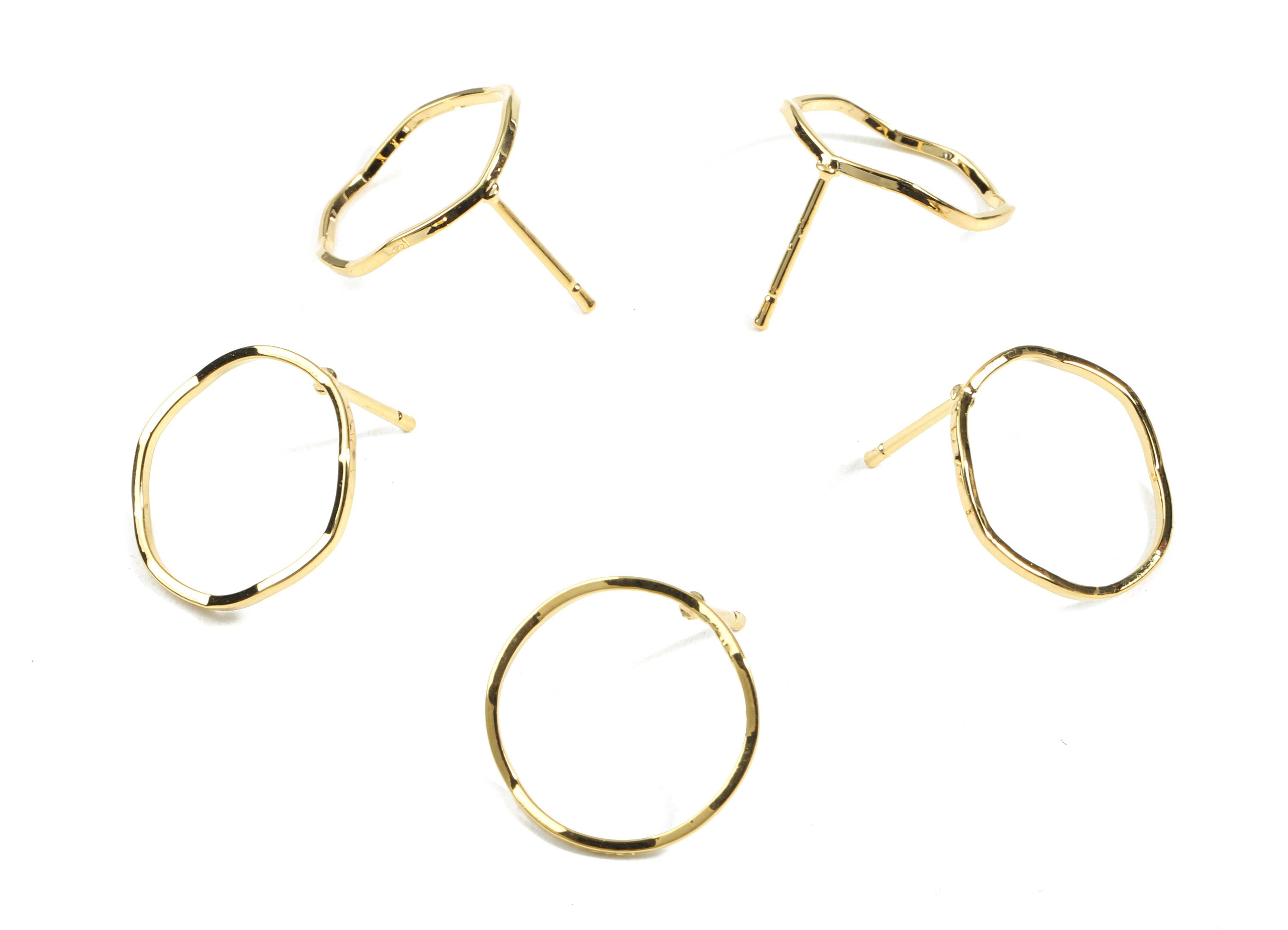 Brass Wavy Circle Earring Stud - Brass Wire Earring post - 18K Real Gold Plated Brass - Jewelry Supplies - 16.88x0.9x0.86mm - RGP2353 - DOMEDBAZAAR