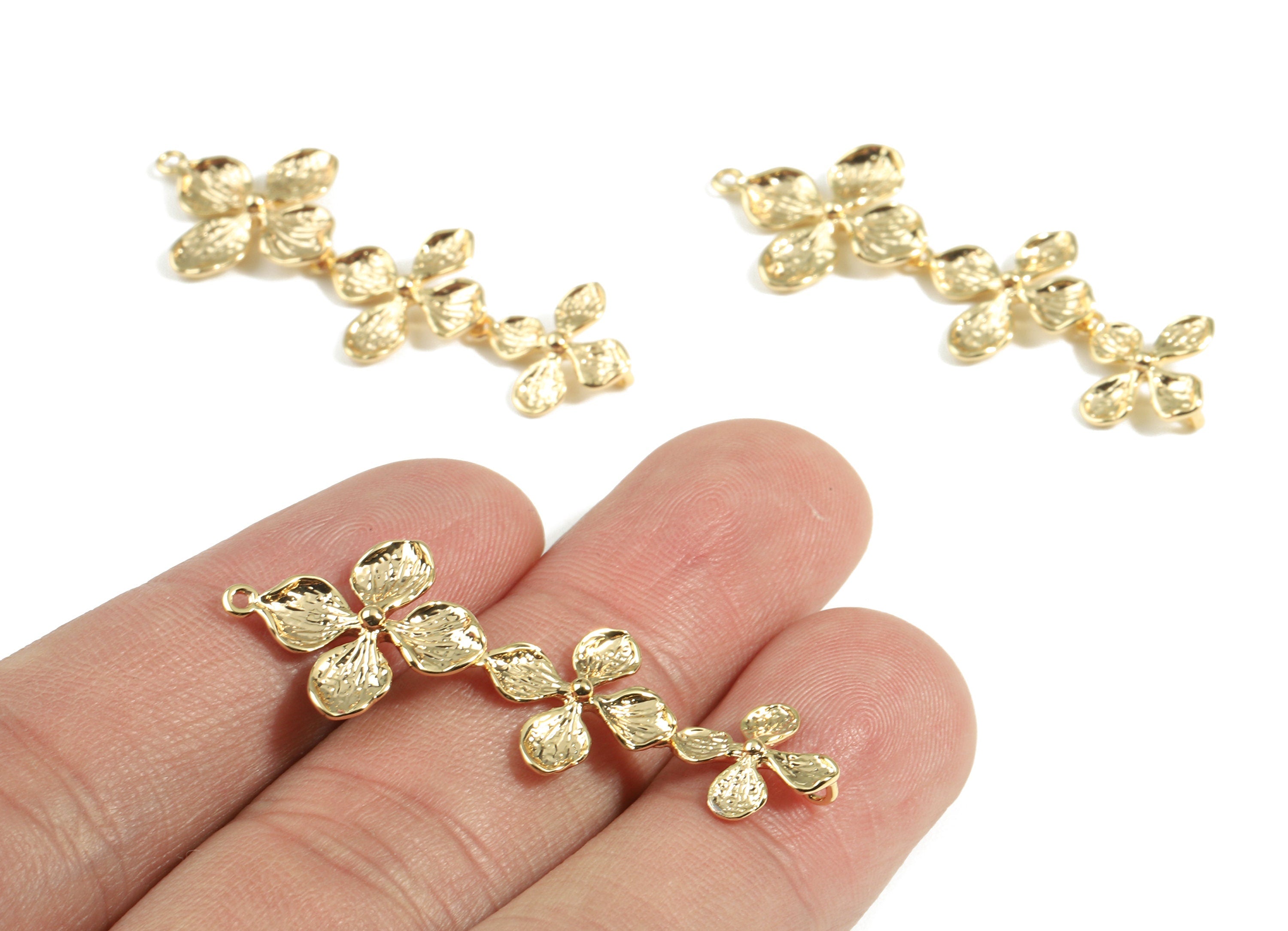 Brass Flowers Necklace Connector - Brass Gold Flower Connector - 18K Real Gold Plated Brass - Jewelry Supplies - 44x14.68x1.06mm - RGP2408 - DOMEDBAZAAR