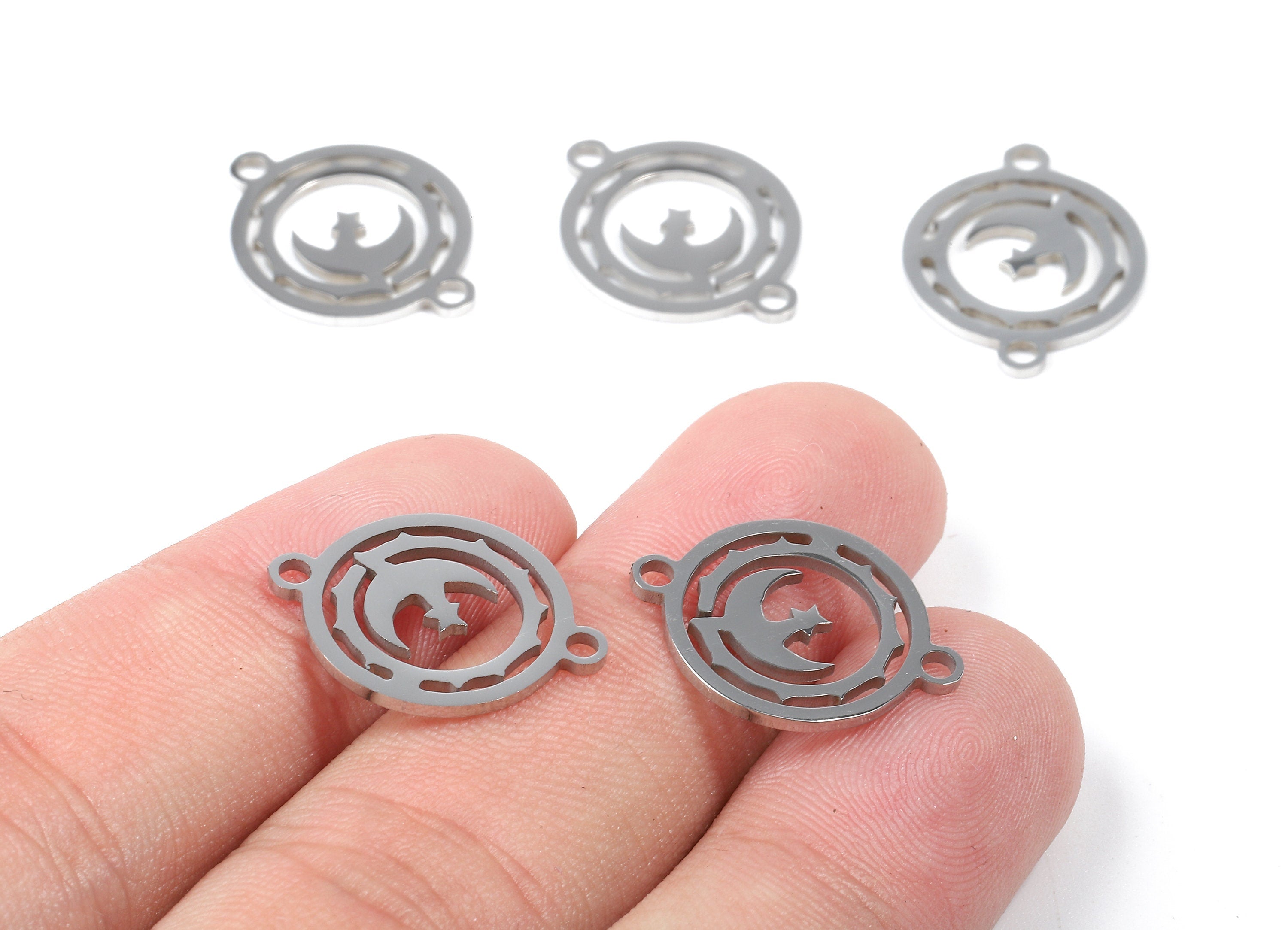 Stainless Steel Moon Connector - Moon Earrings Charms and Pendant - Bracelet Pendant - 19.63x15.36x0.93mm - SS1134 - DOMEDBAZAAR