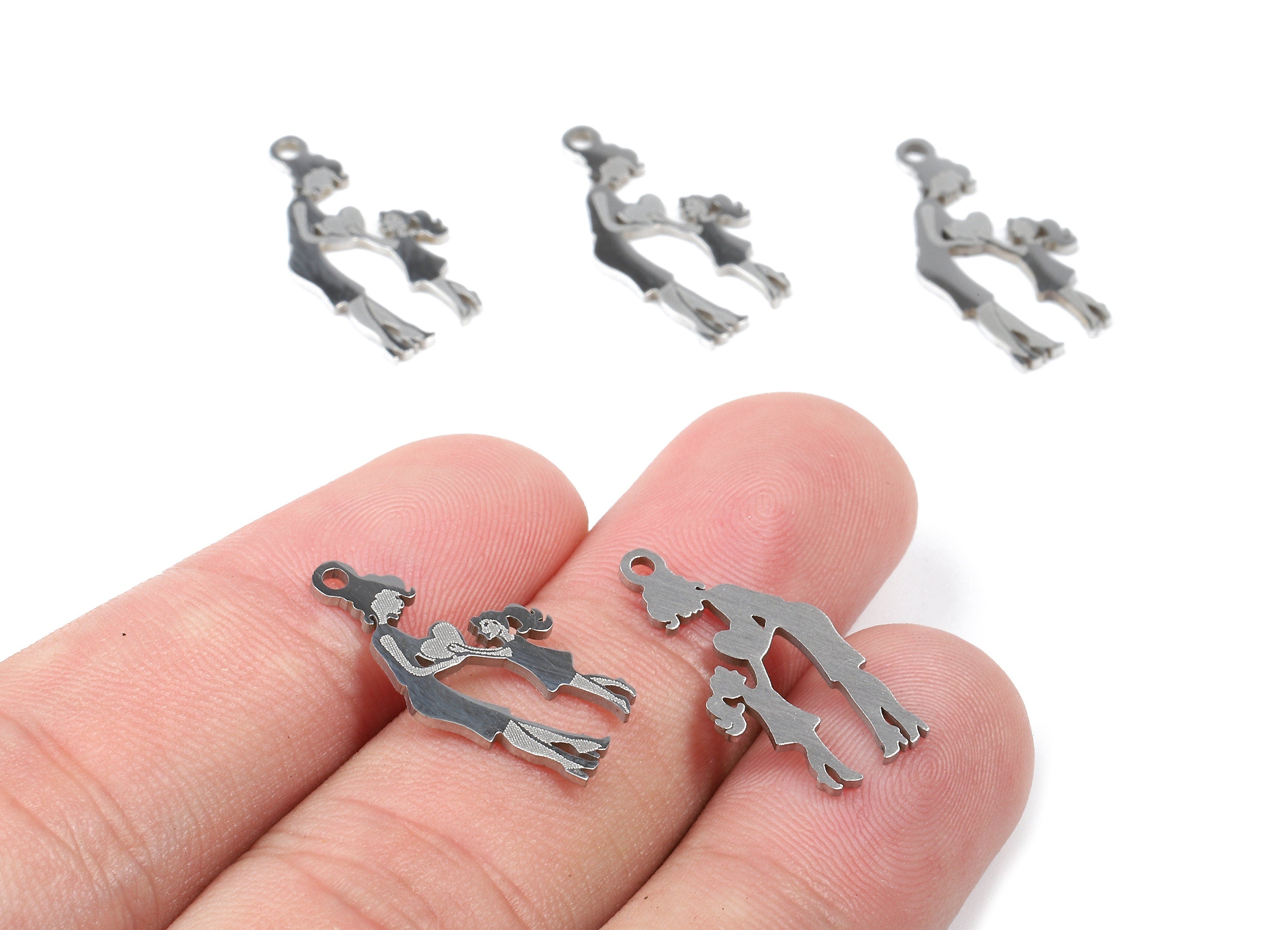 Stainless Steel Mom Daughter Charms - Mom Daughter Earrings and Pendant - Bracelet Pendant - Jewelry Supplies - 21.18x10.71x0.95mm - SS1018 - DOMEDBAZAAR