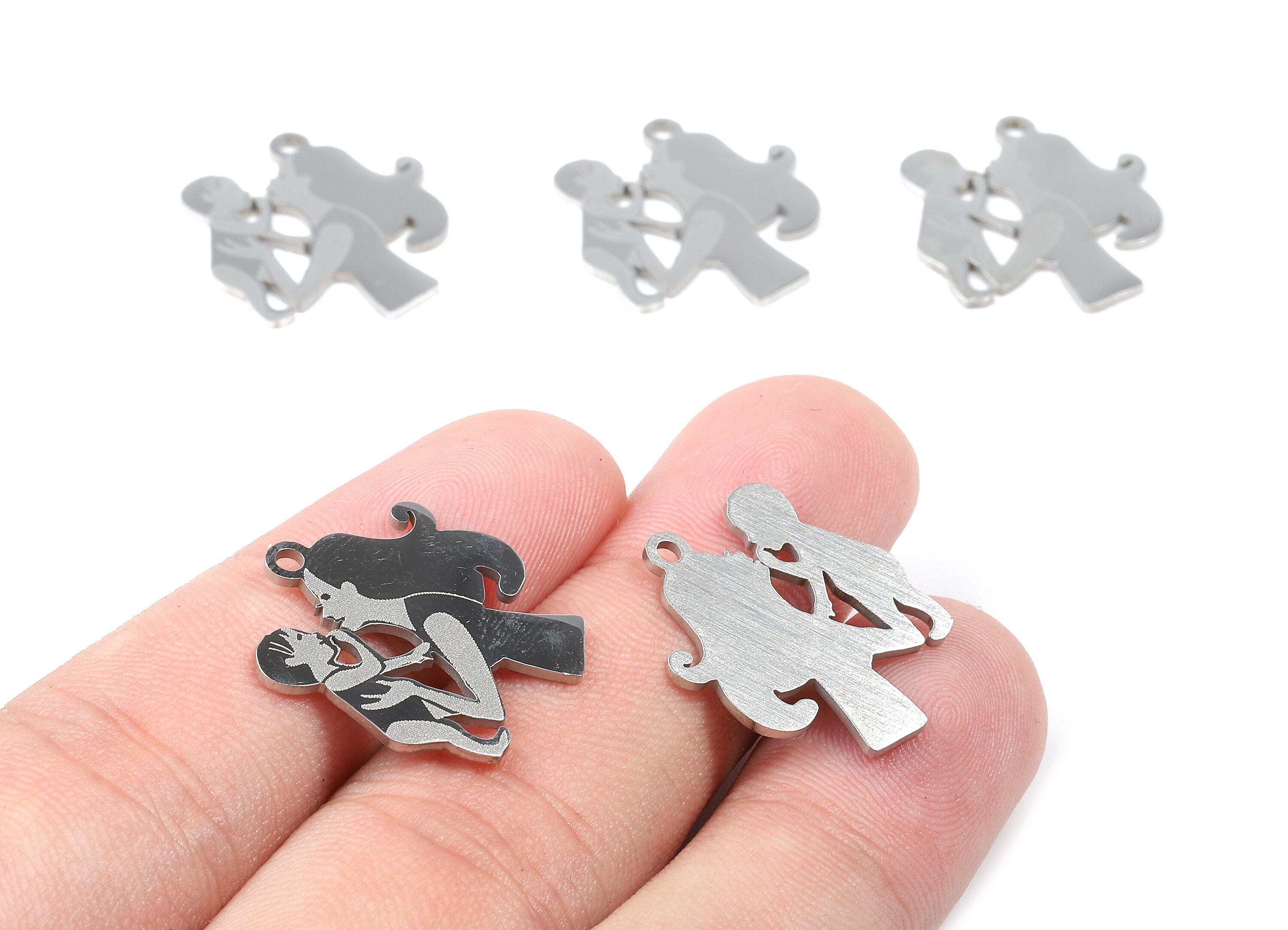 Stainless Steel Mom Baby Charms - Mom Baby Earrings and Pendant - Bracelet Pendant - Jewelry Supplies - 20.98x19.94x0.95mm - SS1017 - DOMEDBAZAAR