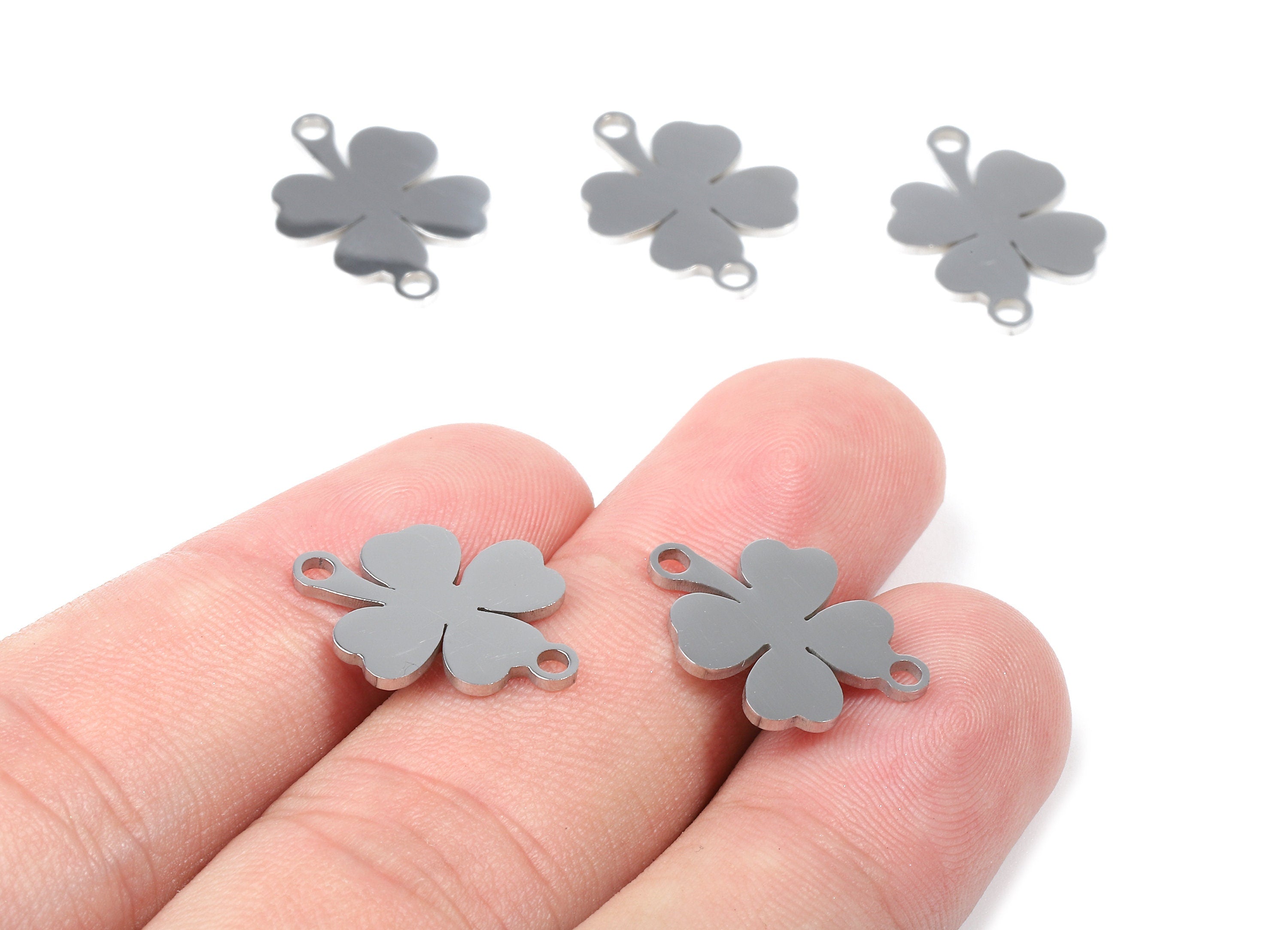 Stainless Steel Four Leaf Connector - Four Leaf Earrings Charms and Pendant - Bracelet Pendant - 18.35x14.37x0.95mm - SS1116 - DOMEDBAZAAR