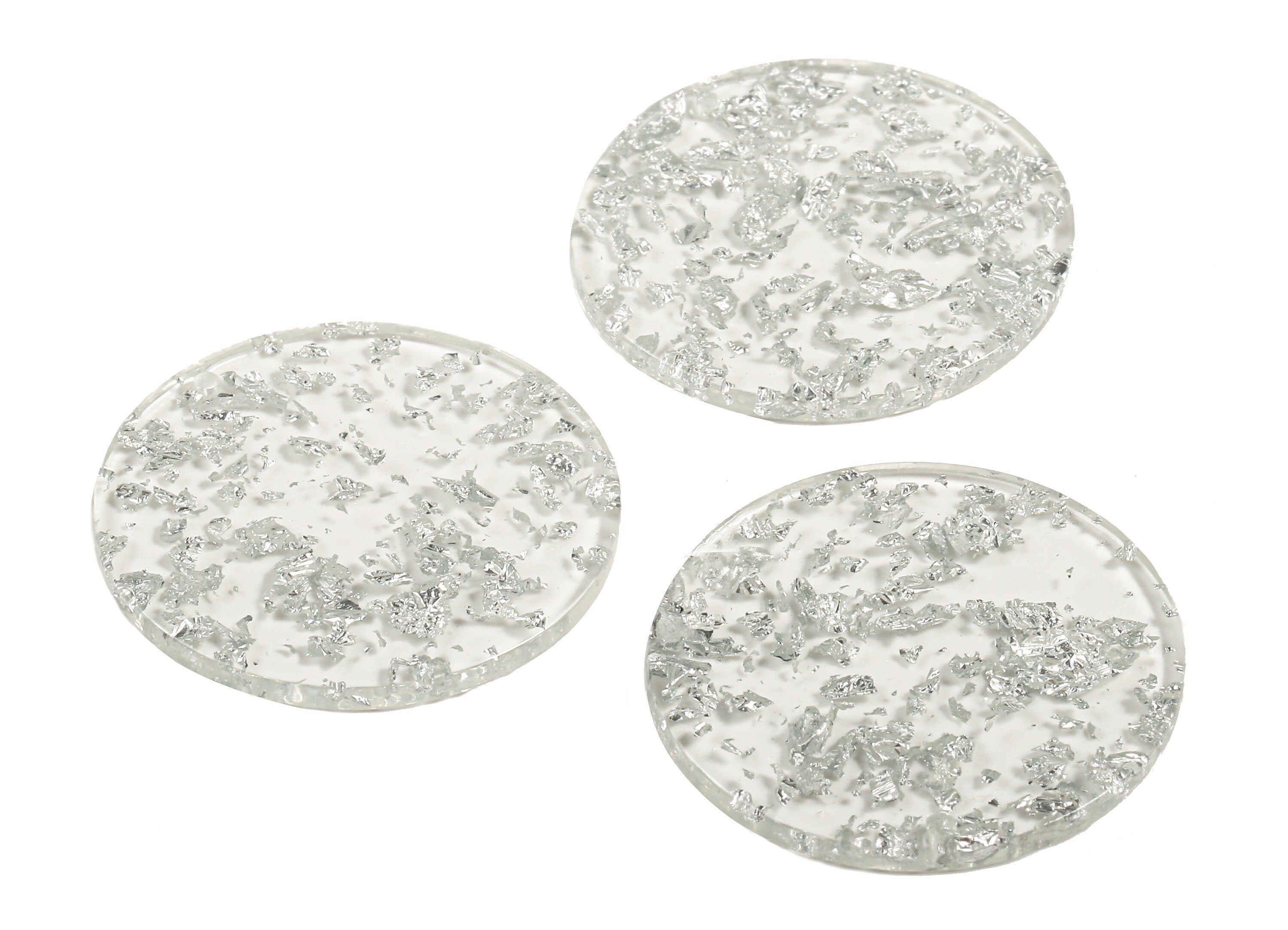 Acetate Round Charms - Coin Earrings and Pendant - Silver Foil & Confetti - Color Code: A254 - 34.8x34.8x2.54mm - AC1135-A254 - DOMEDBAZAAR