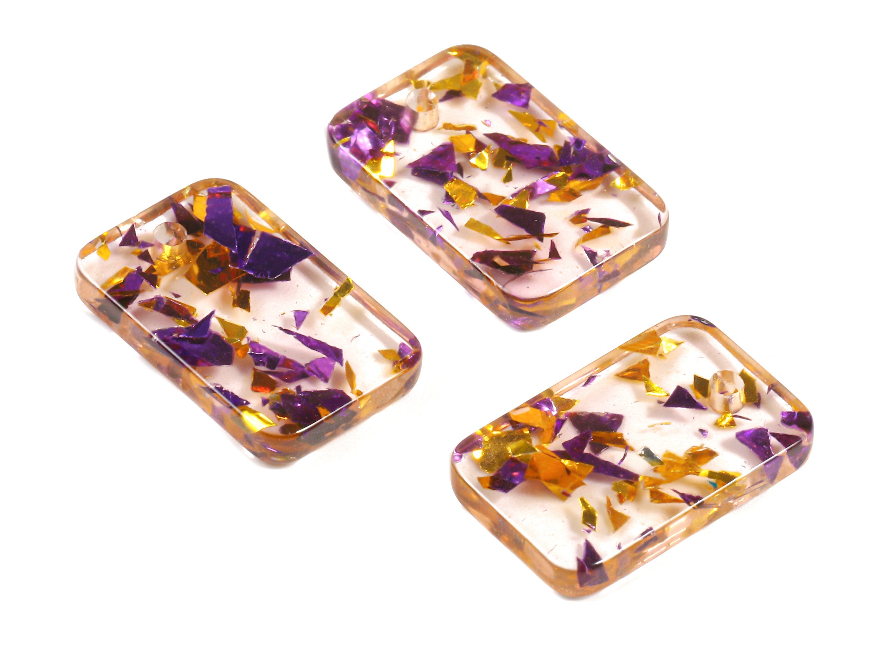 Acetate Rectangle Charms - Rectangle Earrings and Pendant - Purple & Gold Confetti - Color Code: A388 - 16.9x10.9x2.7mm - AC1143-A388 - DOMEDBAZAAR