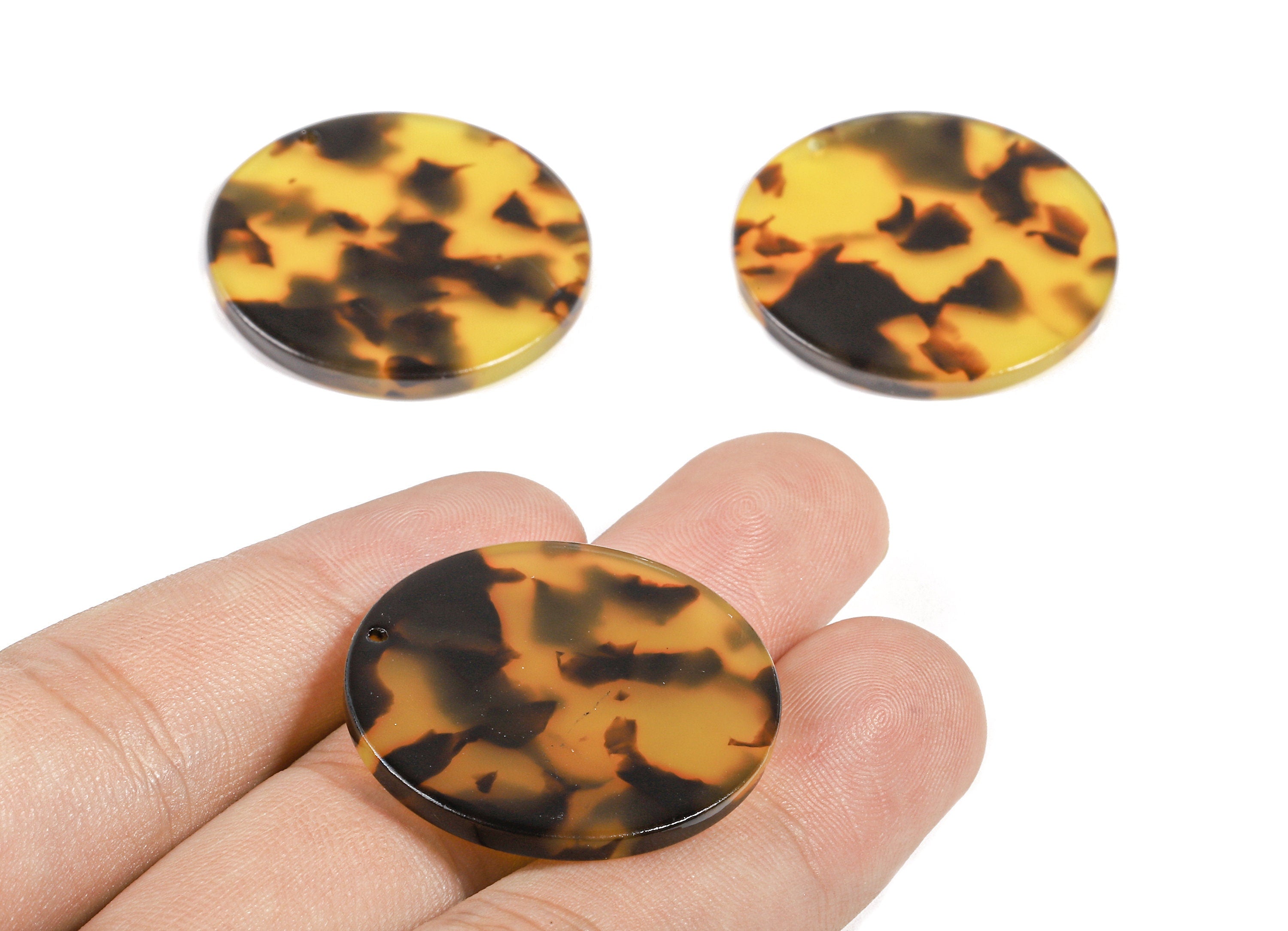 Acetate Round Charms - Round Earring and Pendant - Tortoise Shell - Jewelry Supplies - Color Code: A02 - 30.33x30.33x2.58mm - AC1315-A02 - DOMEDBAZAAR