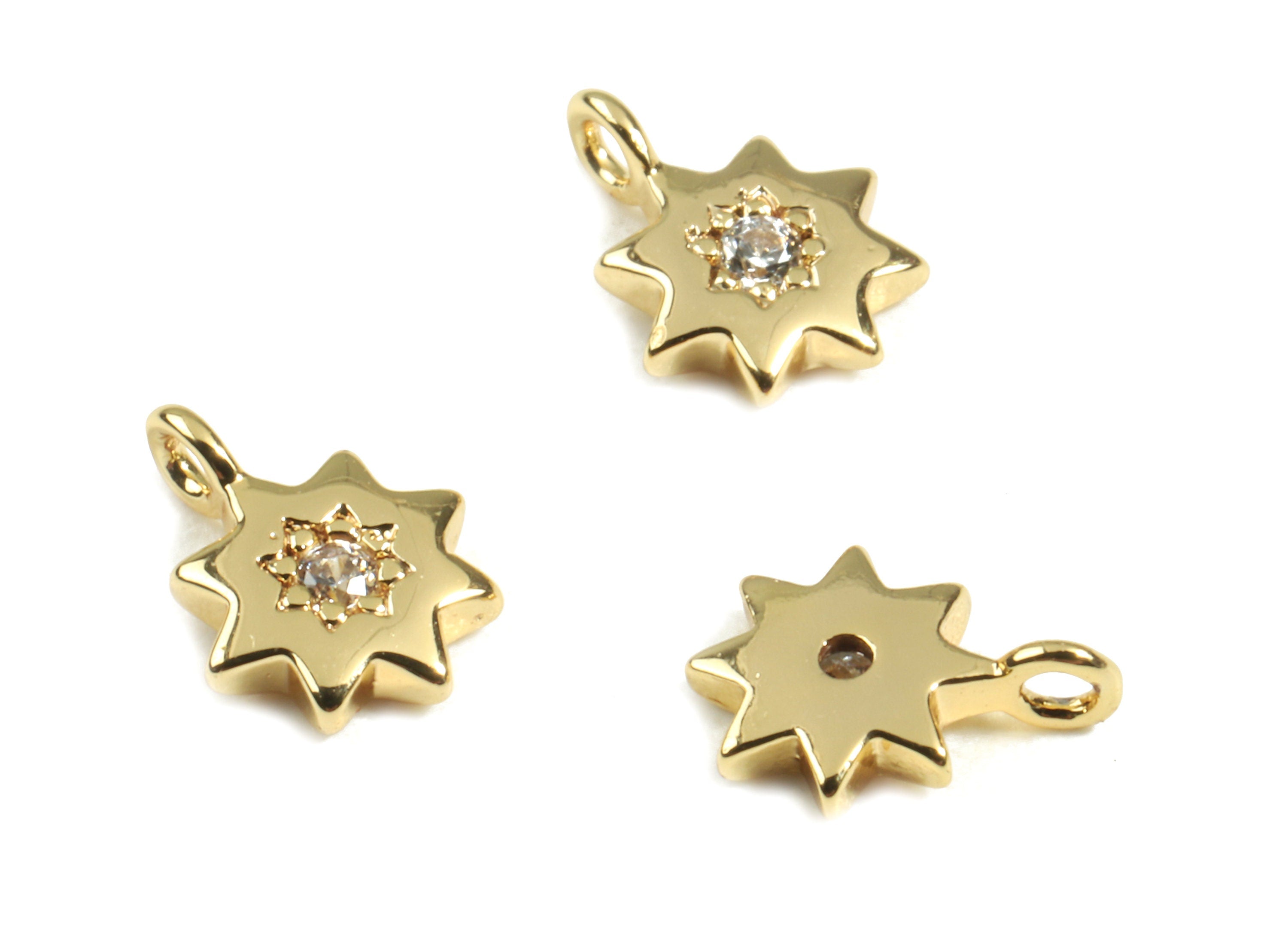 Brass Star Bracelet Charms With Zircons - Brass Star Earring Charms - 18K Real Gold Plated Brass - Jewelry Supplies - 7.05x5.2x1.4mm-RGP2406 - DOMEDBAZAAR