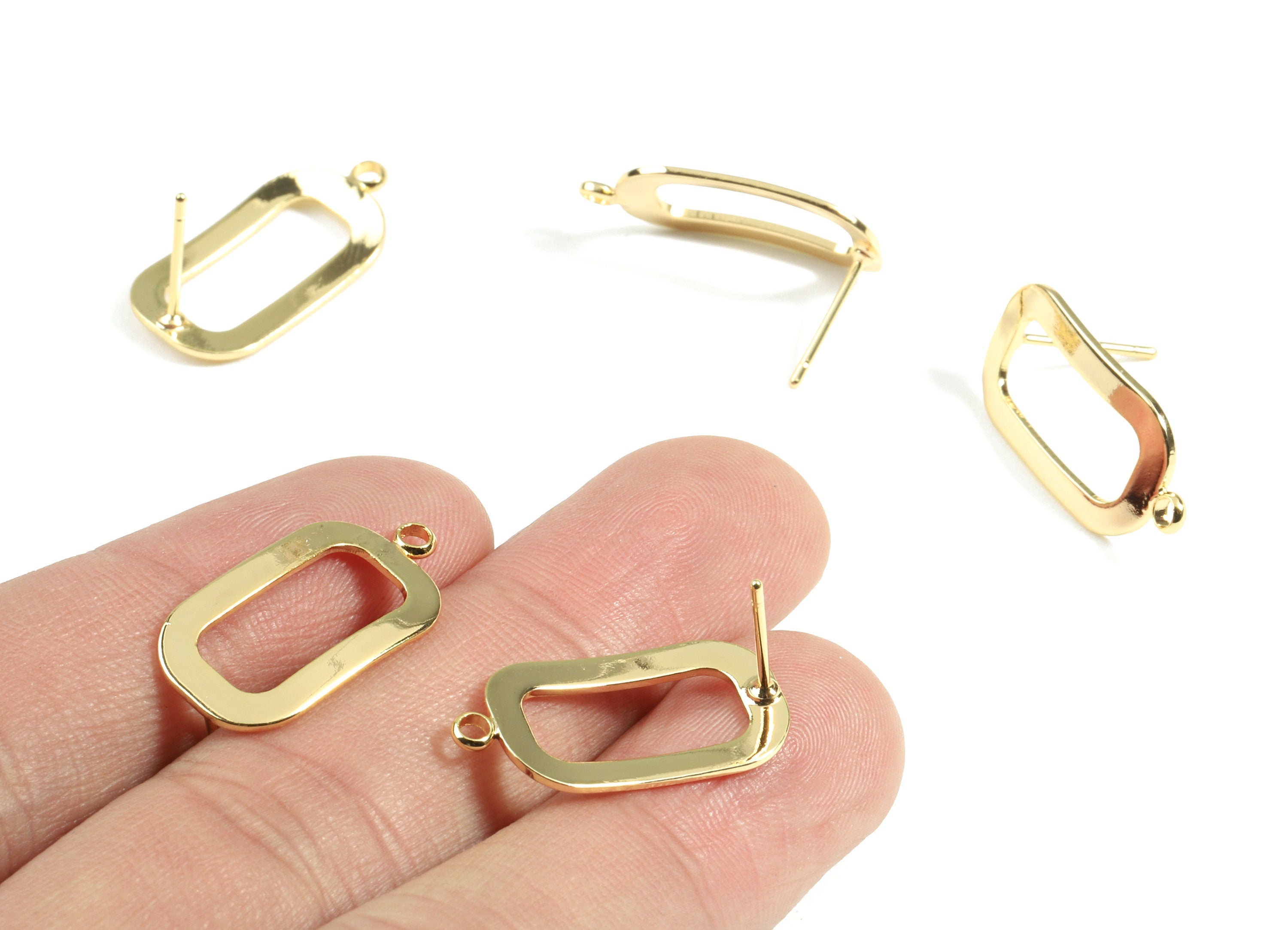 Brass Oval Rectangle Earring Stud - Brass Rectangle Earring Post With Loop - 18K Real Gold Plated Brass - 22.64x11.5x0.95mm - RGP2351 - DOMEDBAZAAR