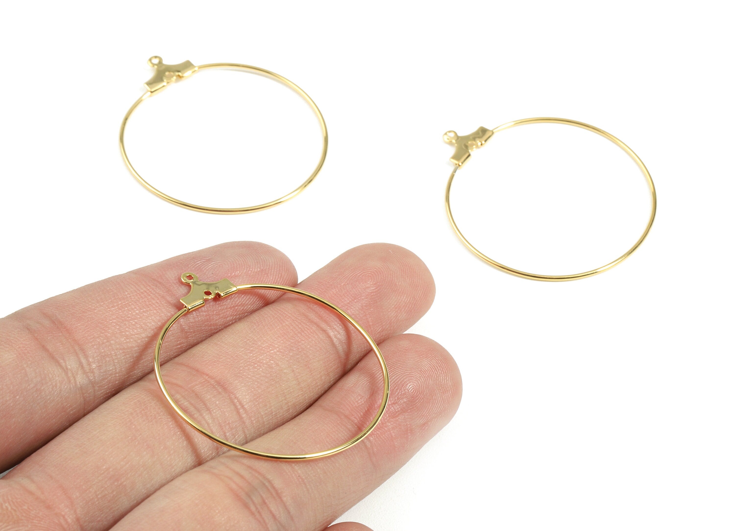 Brass Round Earring Hoops - Brass Circle Earring Ear Wire - 18K Real Gold Plated Brass - Jewelry Supplies - 39.72x35.88x1.53mm - RGP2391 - DOMEDBAZAAR