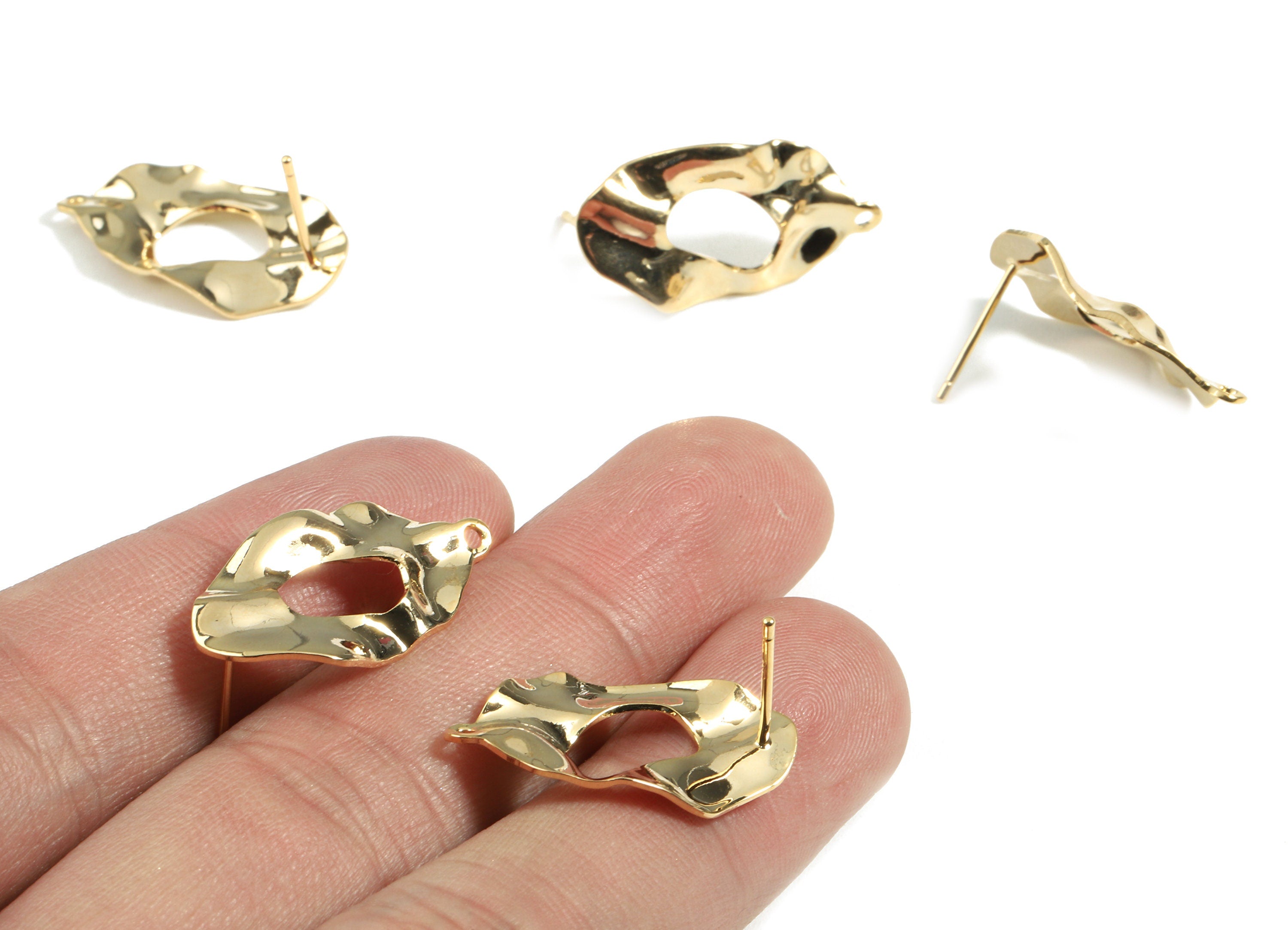 Brass Oval Earring Stud - Brass Oval Earring Post With Loop - 18K Real Gold Plated Brass - Jewelry Supplies - 24.49x12.68x0.83mm - RGP2404 - DOMEDBAZAAR
