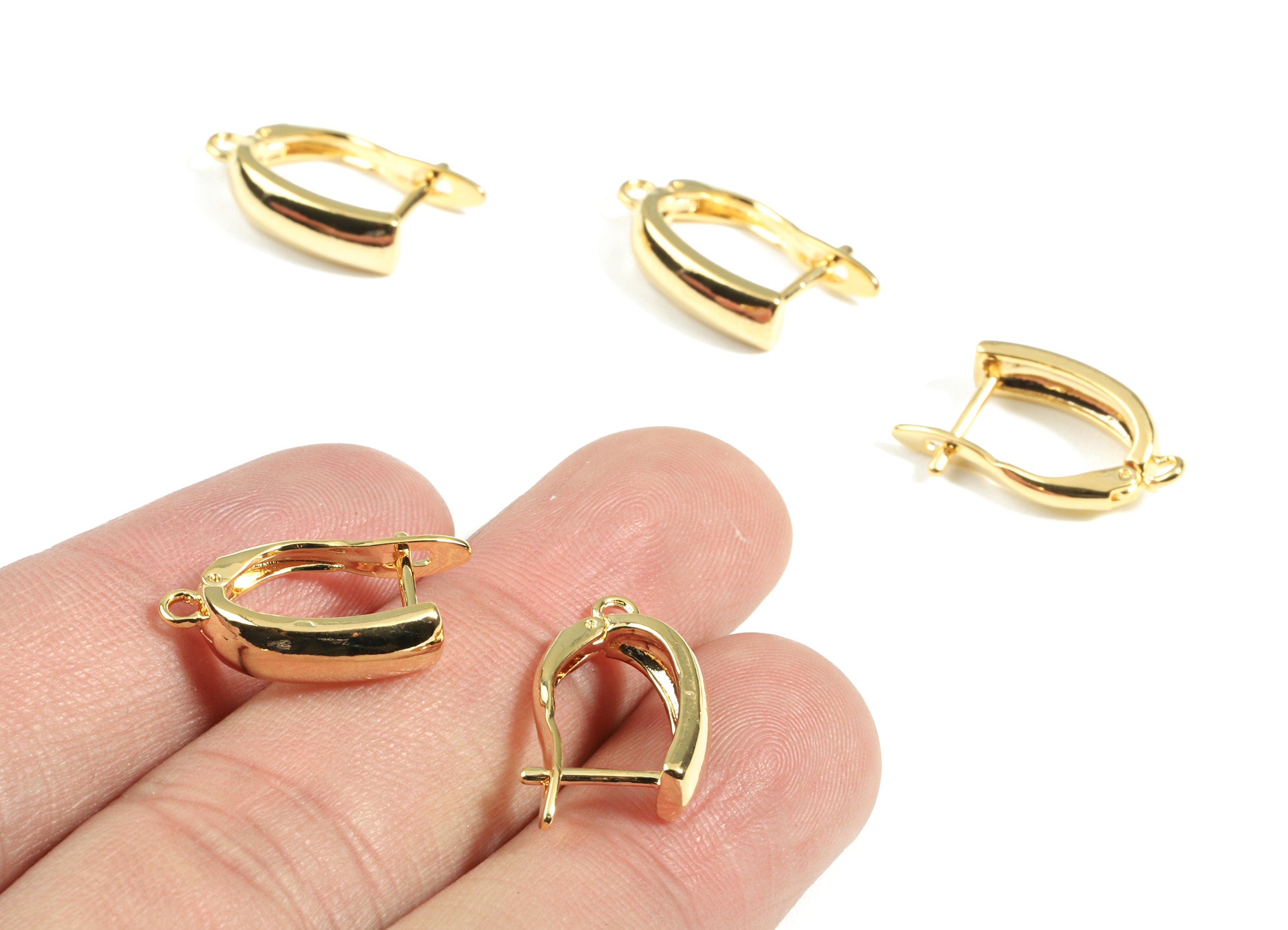 Brass Leverback Earring Clasp - Brass Plain Leverback - 18K Real Gold Plated Brass - Jewelry Supplies - 20.17x11.1x2.4mm - RGP2432 - DOMEDBAZAAR