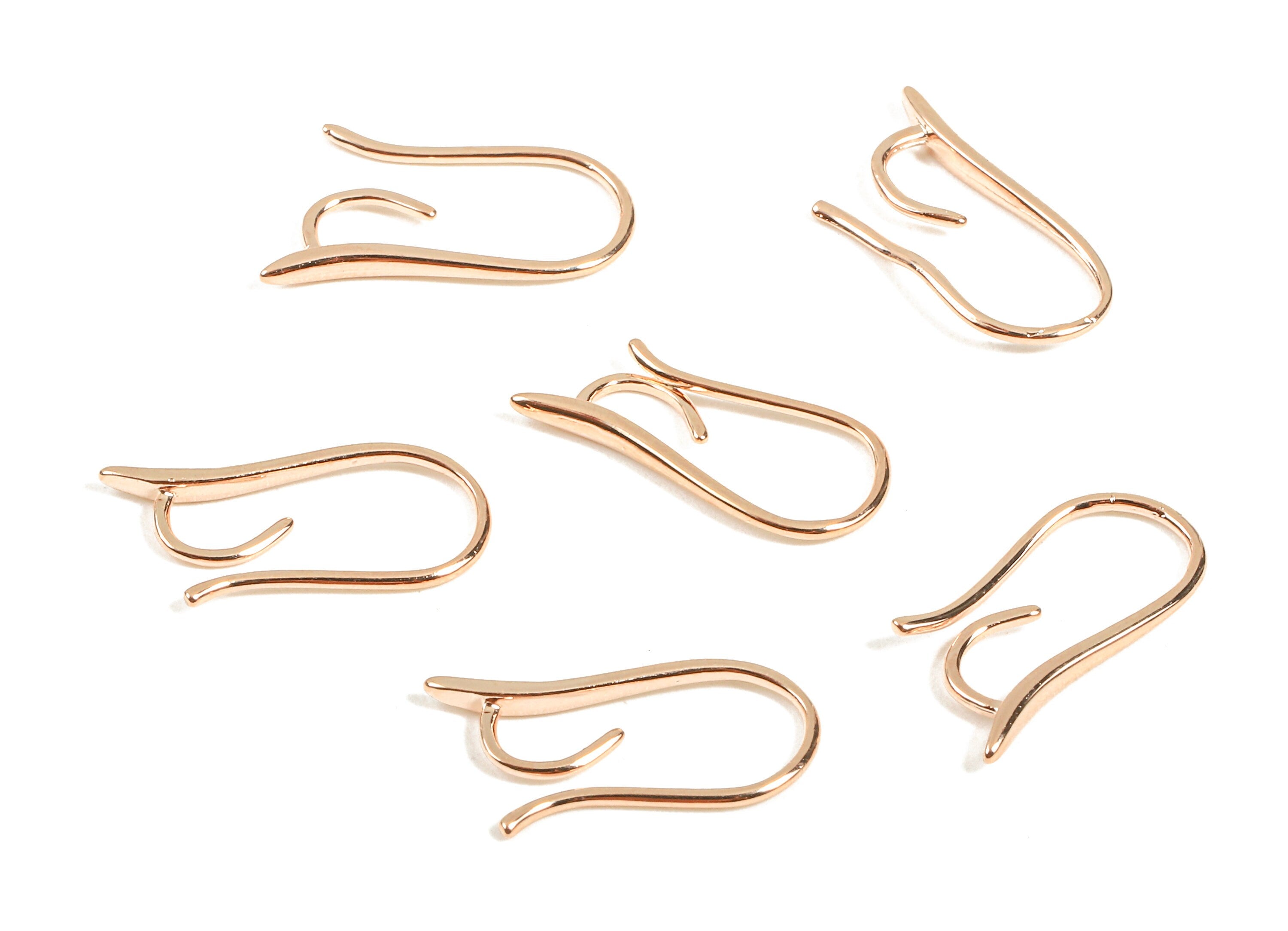 Brass Earring Hooks - Brass Earring Wires - 18K Rose Gold Plated - Earring Hook Findings - Jewelry Supplies - 14.9x7.9x1.57mm - RGP1031 - DOMEDBAZAAR