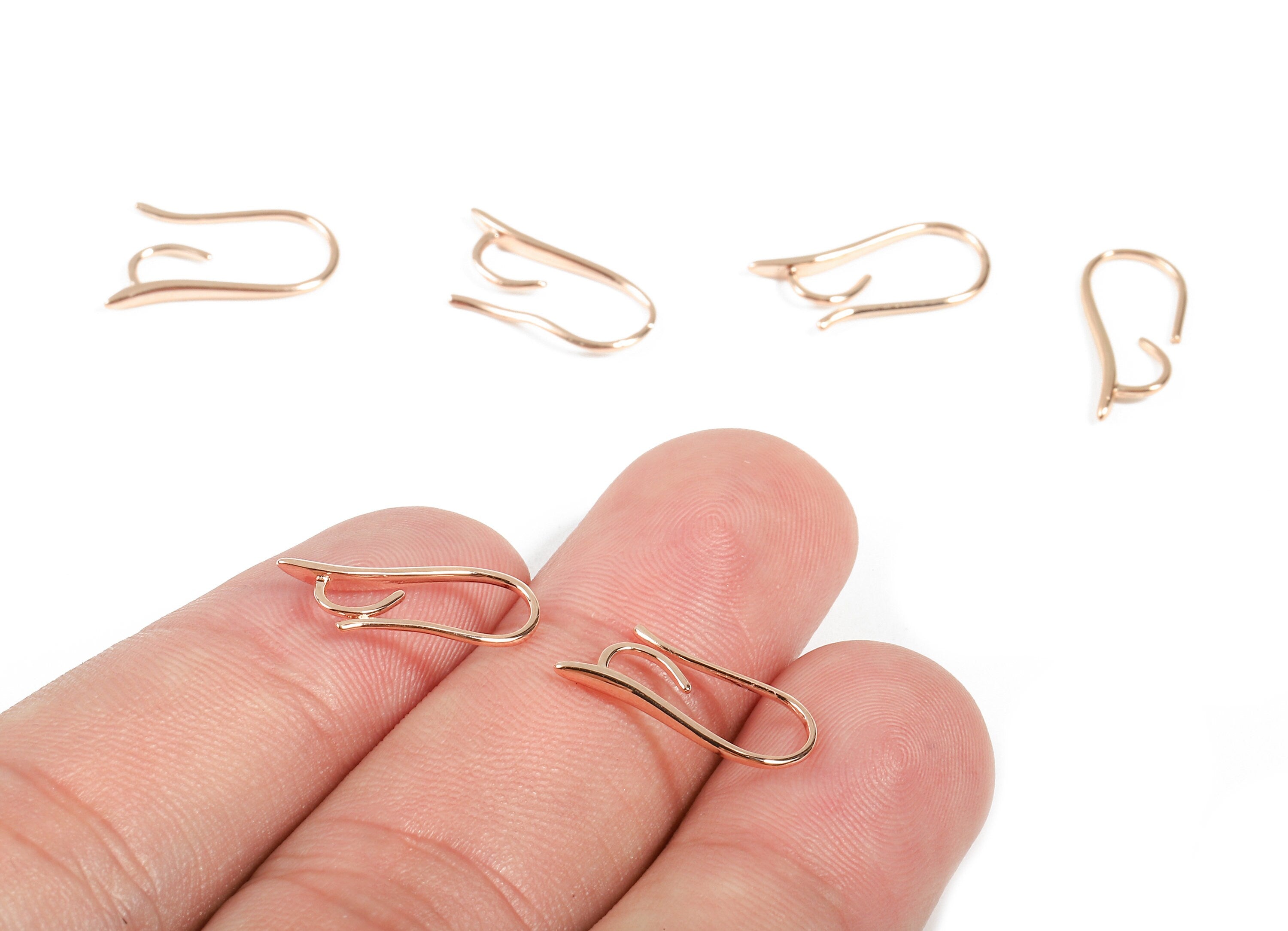 Brass Earring Hooks - Brass Earring Wires - 18K Rose Gold Plated - Earring Hook Findings - Jewelry Supplies - 14.9x7.9x1.57mm - RGP1031 - DOMEDBAZAAR