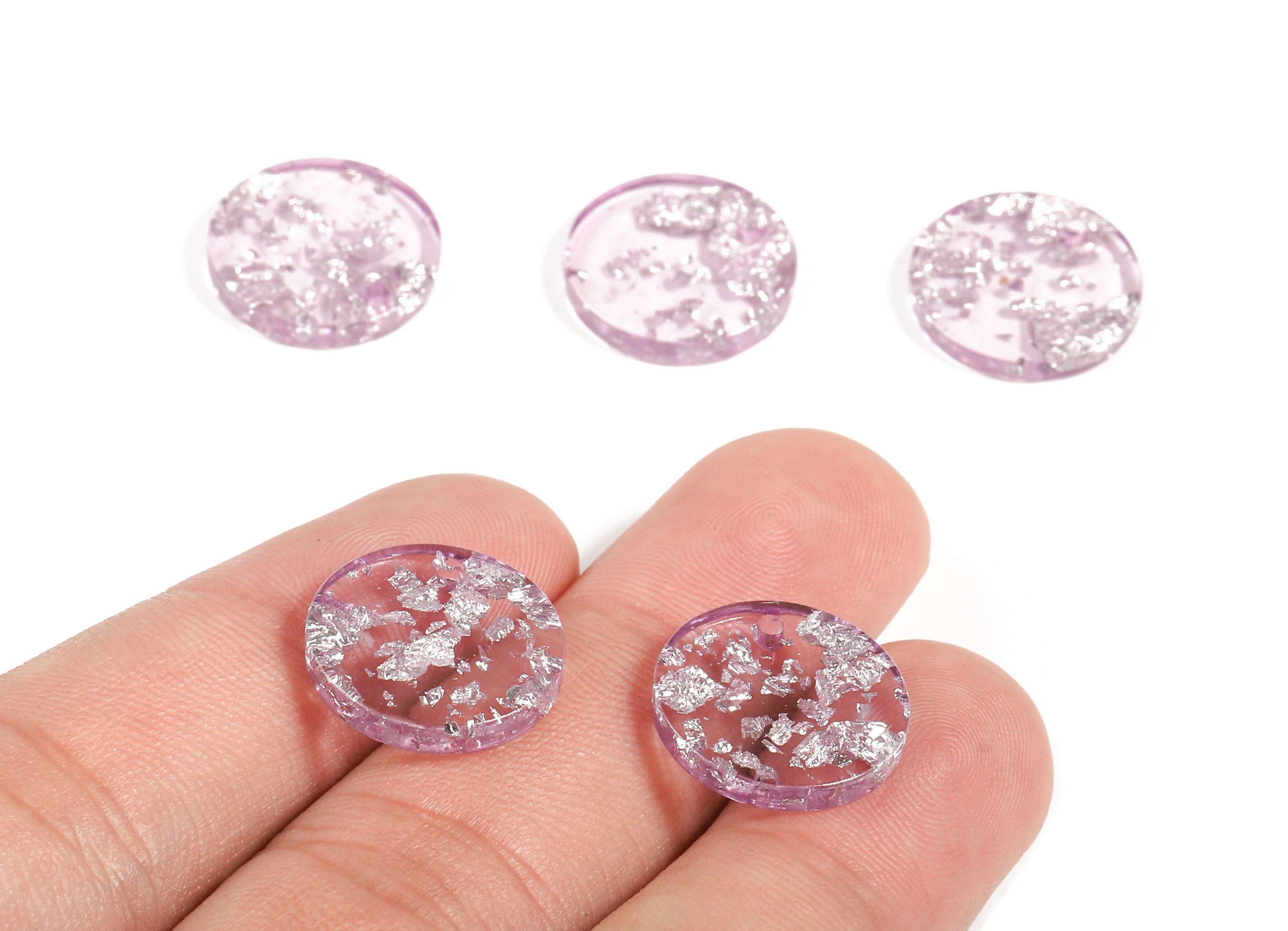 Acetate Round Charms - Round Earrings and Pendant - Acrylic & Silver Confetti - Color Code: A375 - 15.7x15.7x2.78mm - AC1675-A375 - DOMEDBAZAAR