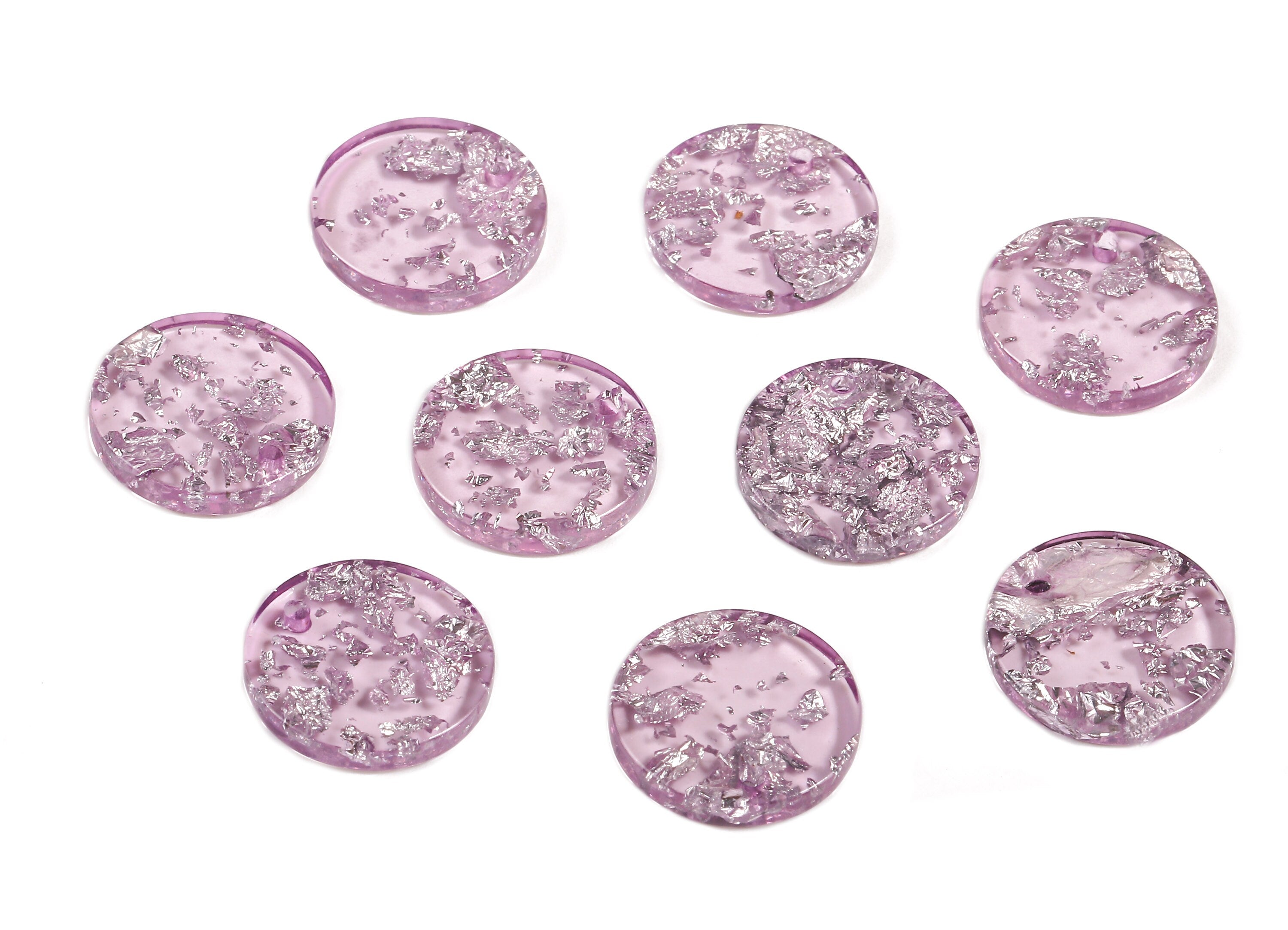 Acetate Round Charms - Round Earrings and Pendant - Acrylic & Silver Confetti - Color Code: A375 - 15.7x15.7x2.78mm - AC1675-A375 - DOMEDBAZAAR