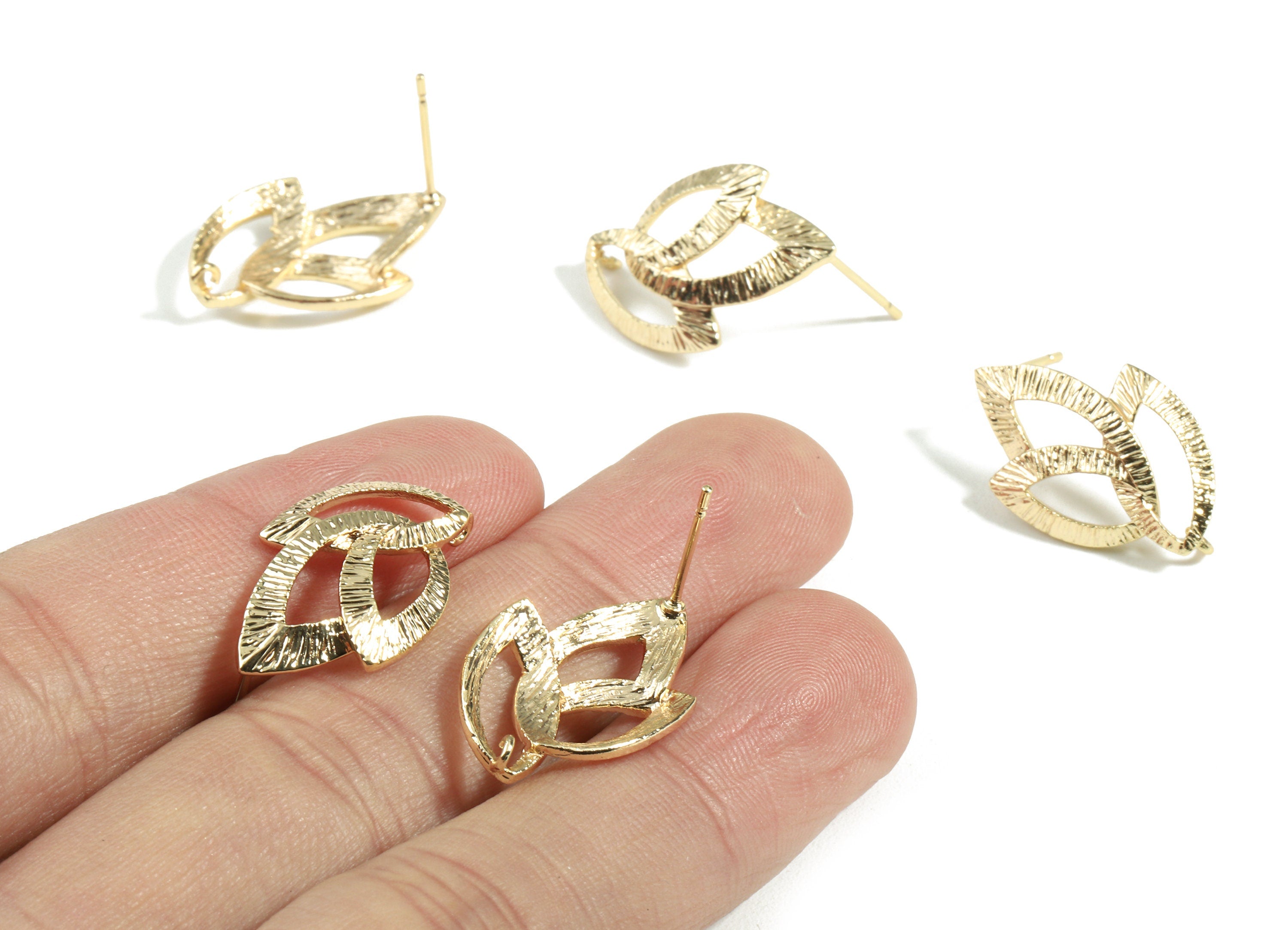 Brass Celtic Knot Earring Stud - Brass Celtic Knot Earring Post - 18K Real Gold Plated Brass - Jewelry Supplies - 22.95x14.4x1.1mm - RGP2376 - DOMEDBAZAAR