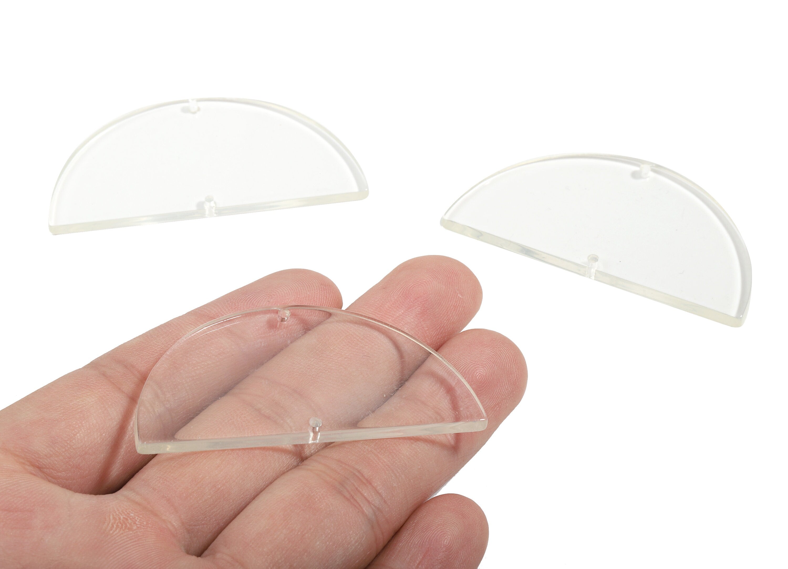 Acrylic Transparent Semicircle Connectors - 2 Holes - Half Moon Connector - Jewelry Supplies - Color Code:A63 - 57.7x28.7x2.9mm - AC1805-A63 - DOMEDBAZAAR