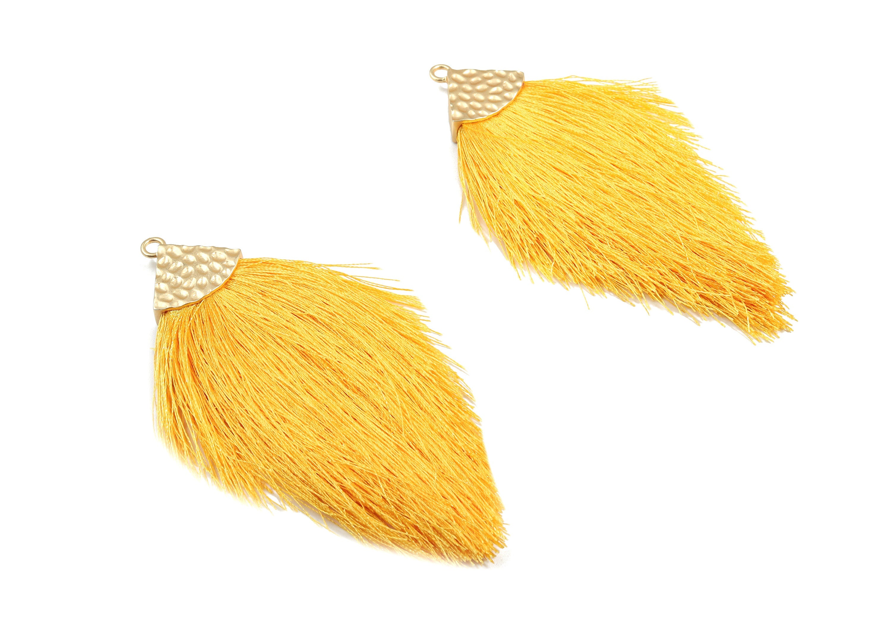 Tassel Earring Charms - Tassel Earring Charm - Puffy Tassel with Alloy Cap - Tassel Findings - JewelrySupplies - 96.86x57.69mm - TS1124 - DOMEDBAZAAR
