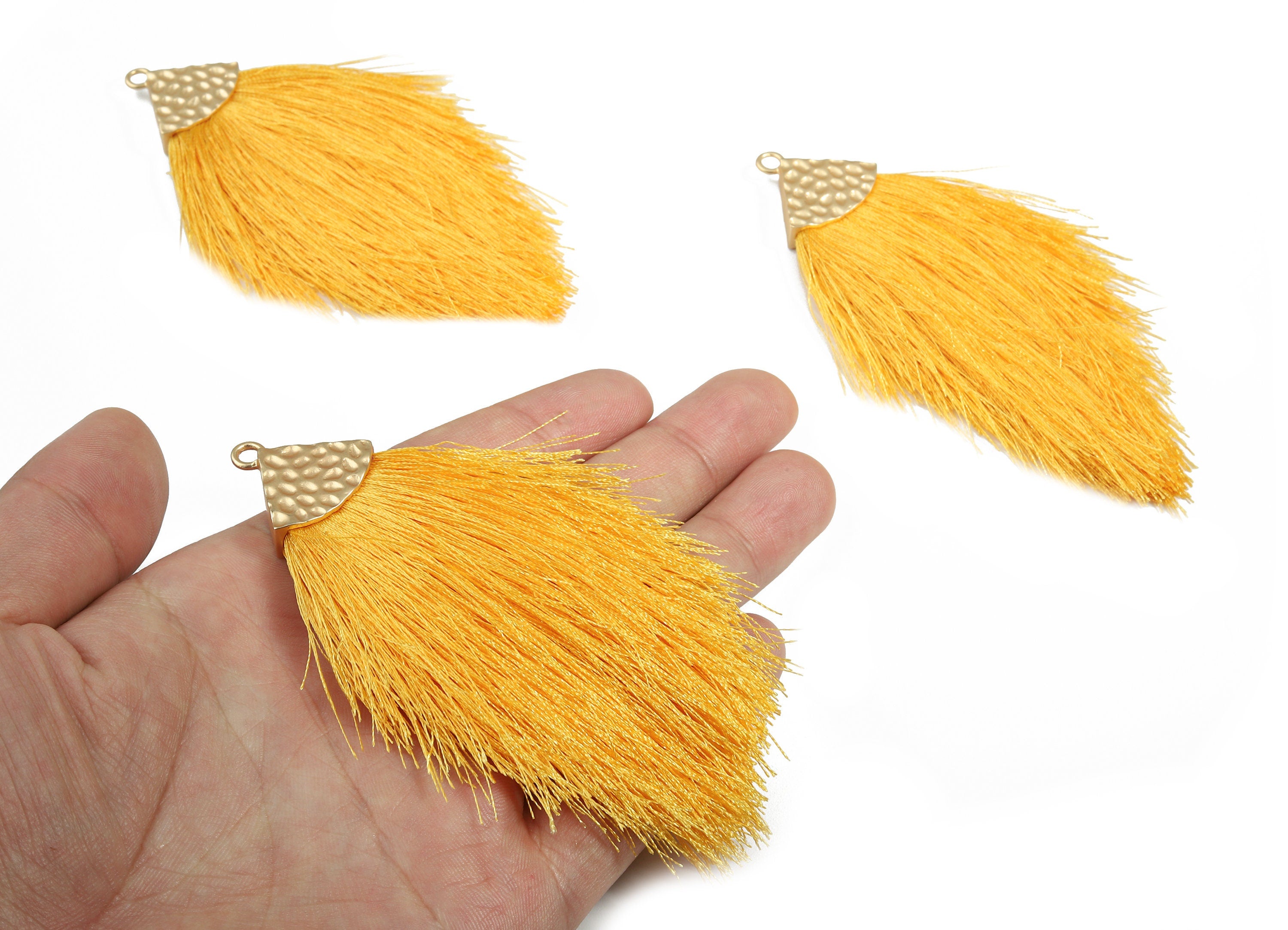 Tassel Earring Charms - Tassel Earring Charm - Puffy Tassel with Alloy Cap - Tassel Findings - JewelrySupplies - 96.86x57.69mm - TS1124 - DOMEDBAZAAR