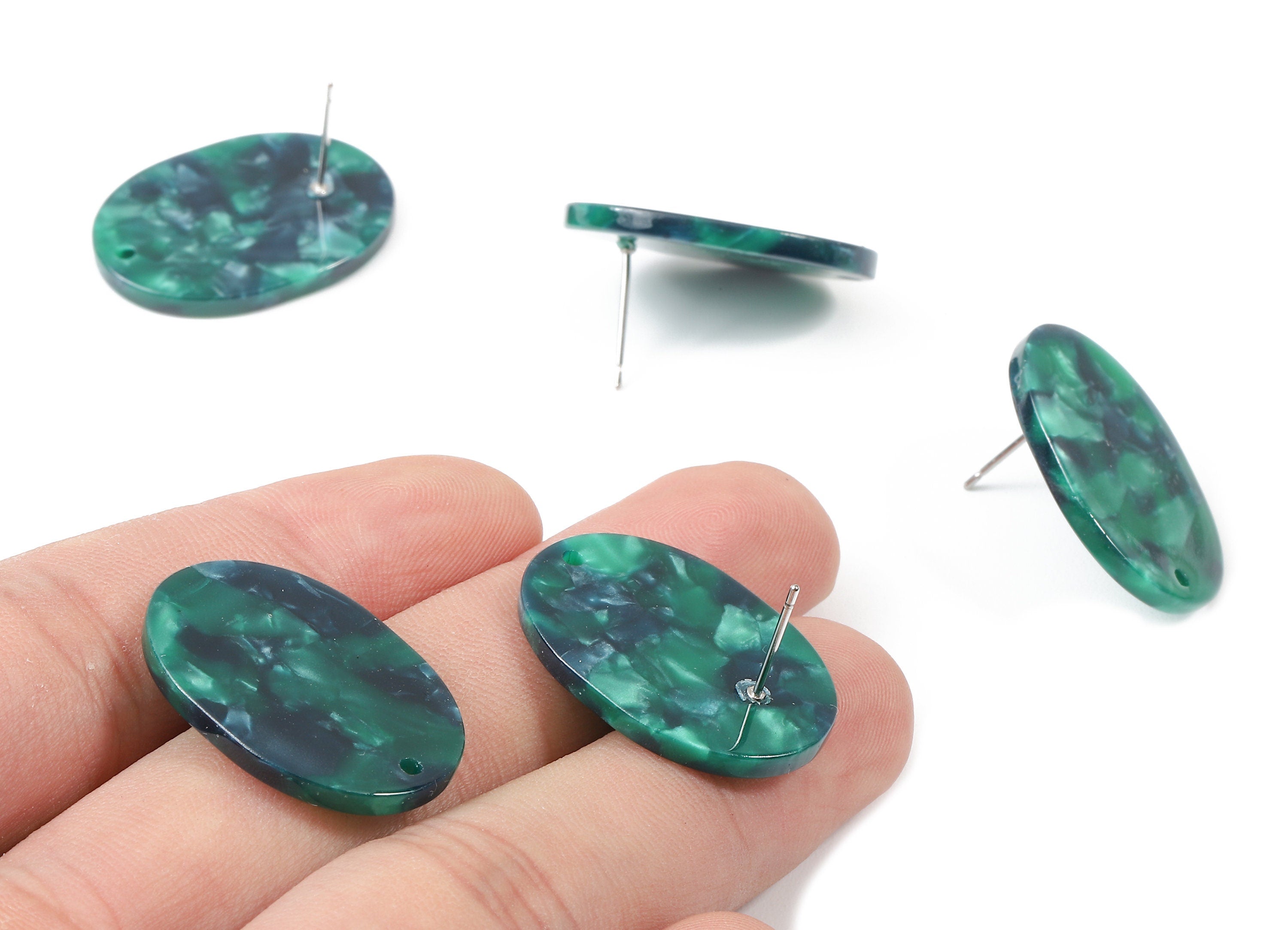 Acetate Oval Earring Stud - Oval Earring Post and Stud - Surgical Steel Earring Post - Color Code: A13 - 26.49x19.2x2.45mm - AC1002-A13 - DOMEDBAZAAR
