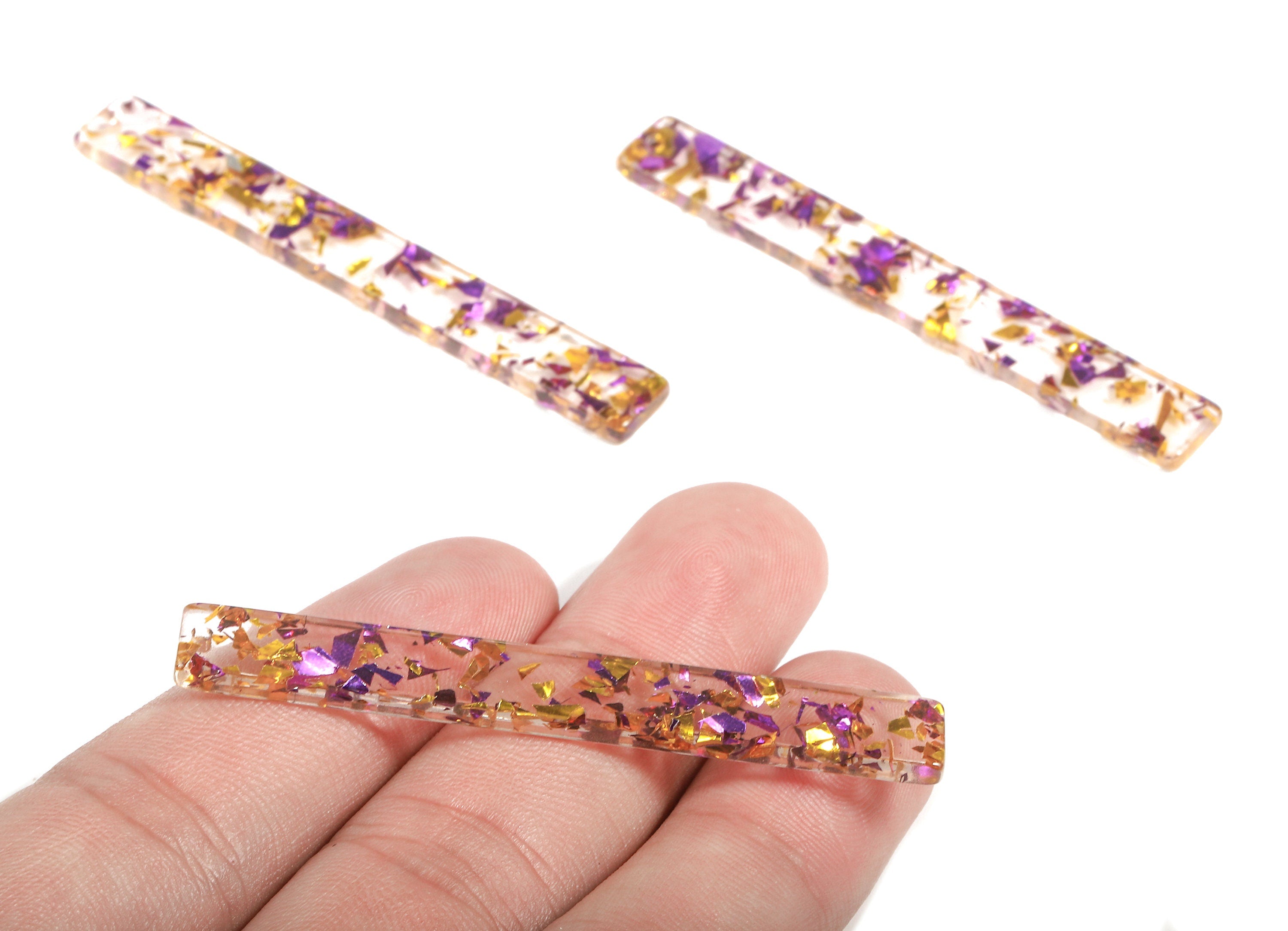 Acrylic Stick Charms - Purple & Gold Confetti - Bar Earrings and Pendant - Color Code: A388 - 59.88x8x2.56mm - AC1049-A388 - DOMEDBAZAAR
