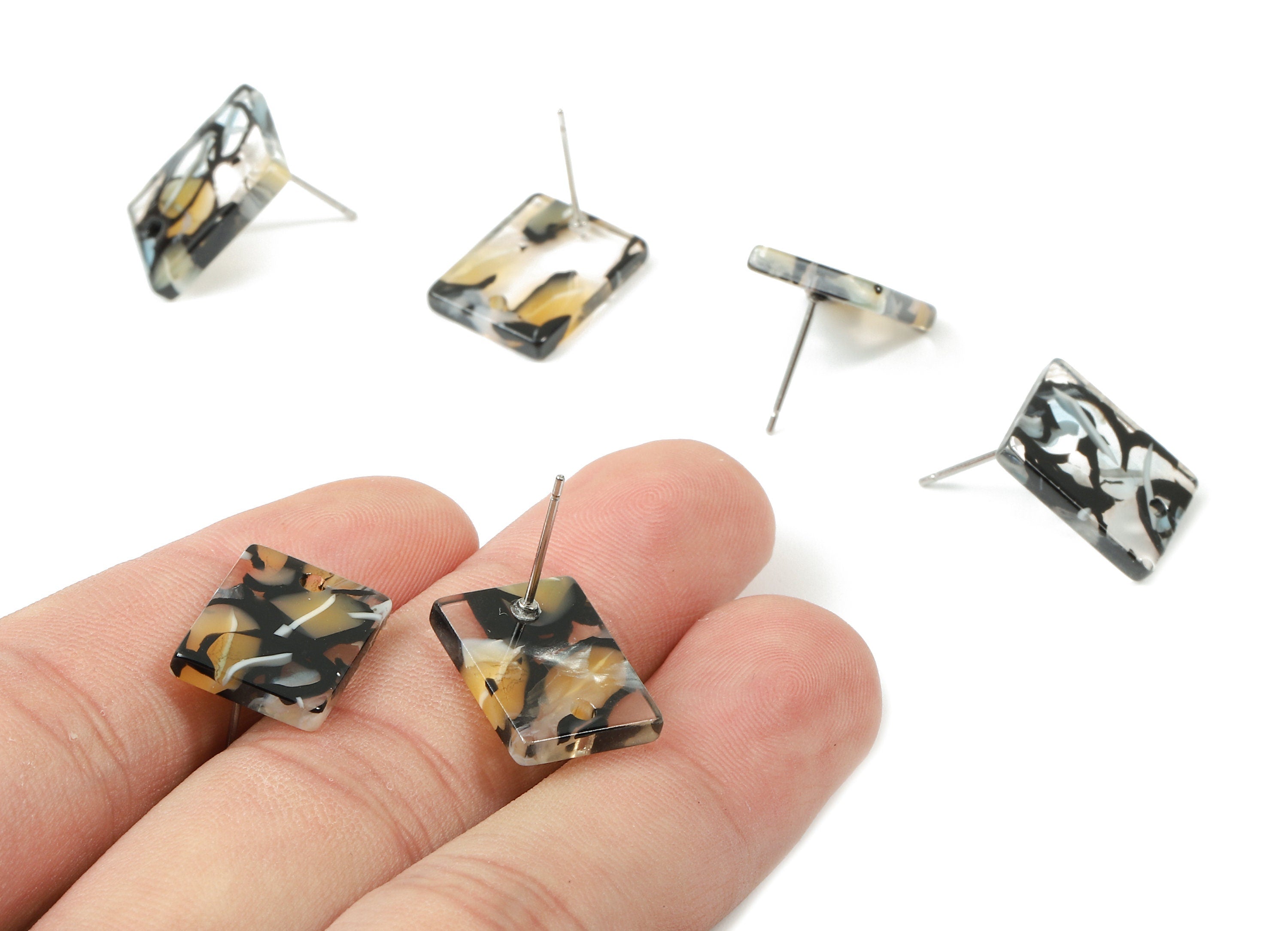 Acetate Rectangle Earring Stud - Rectangle Earring Post and Stud - Earring Post Findings - Color Code: A328 - 15.43x11.72x2.5mm- AC1663-A328 - DOMEDBAZAAR