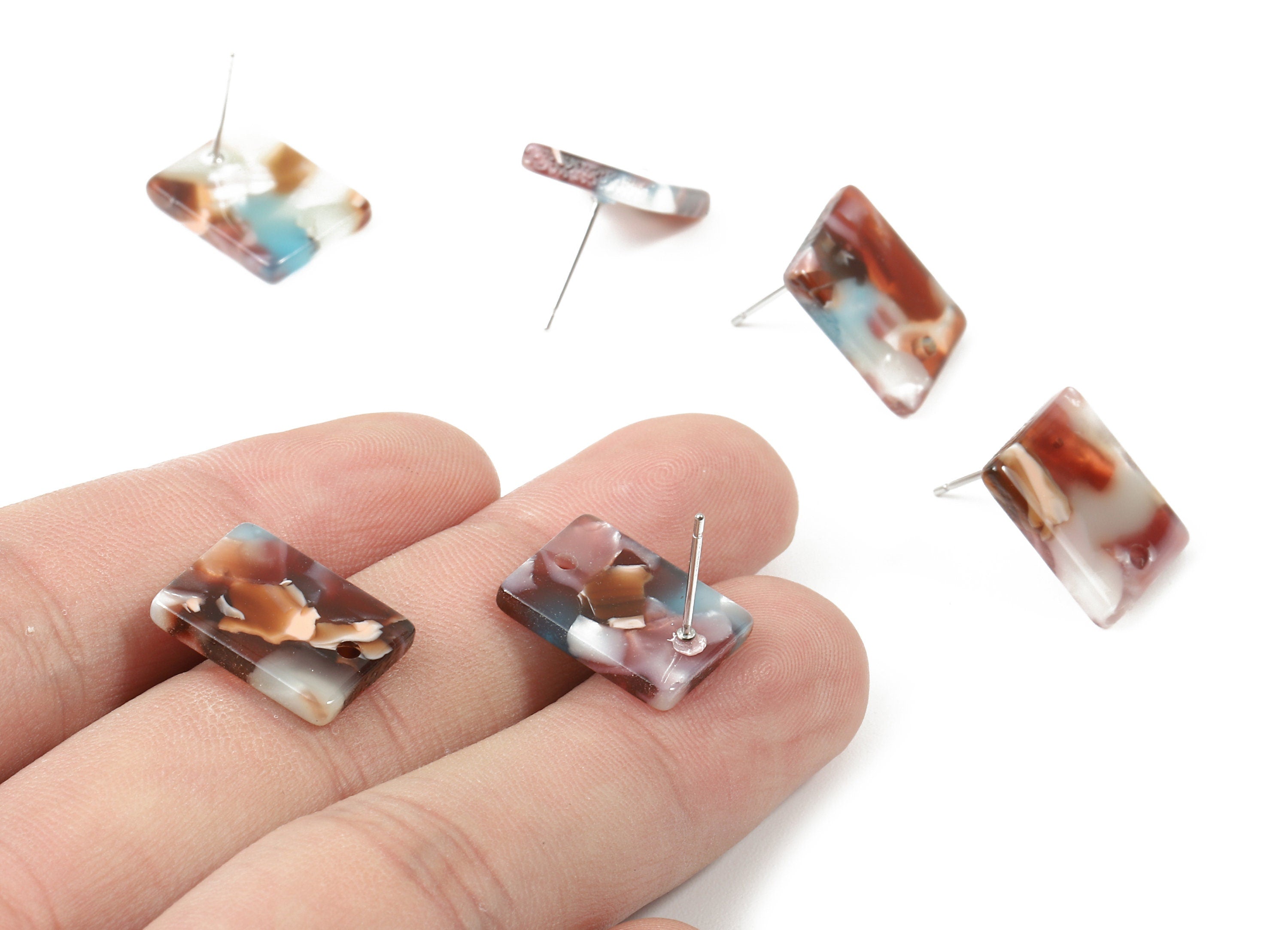 Acetate Rectangle Earring Stud - Rectangle Earring Post and Stud - Earring Post Findings - Color Code: A103 - 15.43x11.72x2.5mm- AC1663-A103 - DOMEDBAZAAR