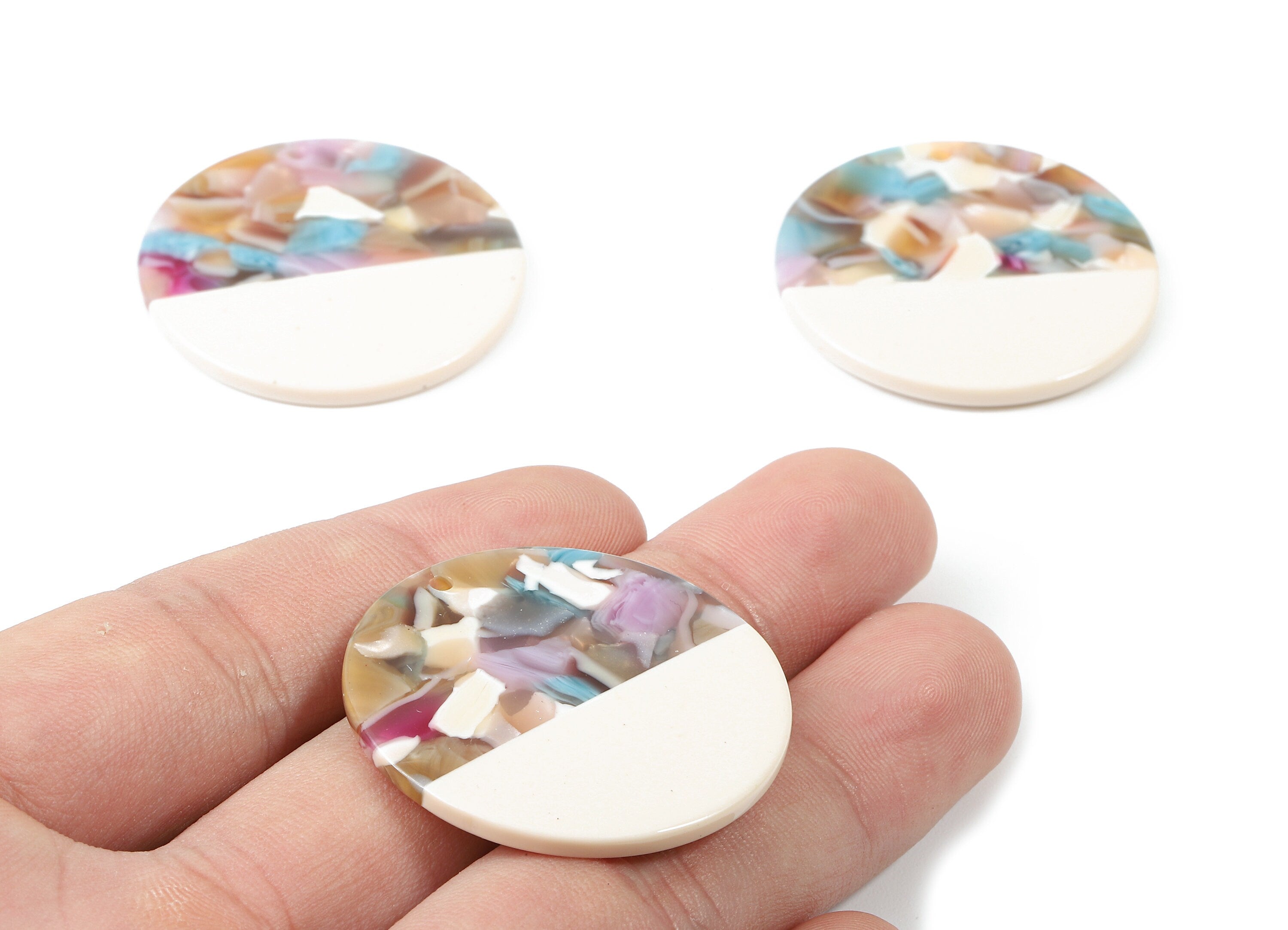 Acetate Round Charms - Coin Earrings and Pendant - Earring Findings - Jewelry Supply - Color Code: A413 - 35.1x35.1x2.5mm - AC1256-A413 - DOMEDBAZAAR