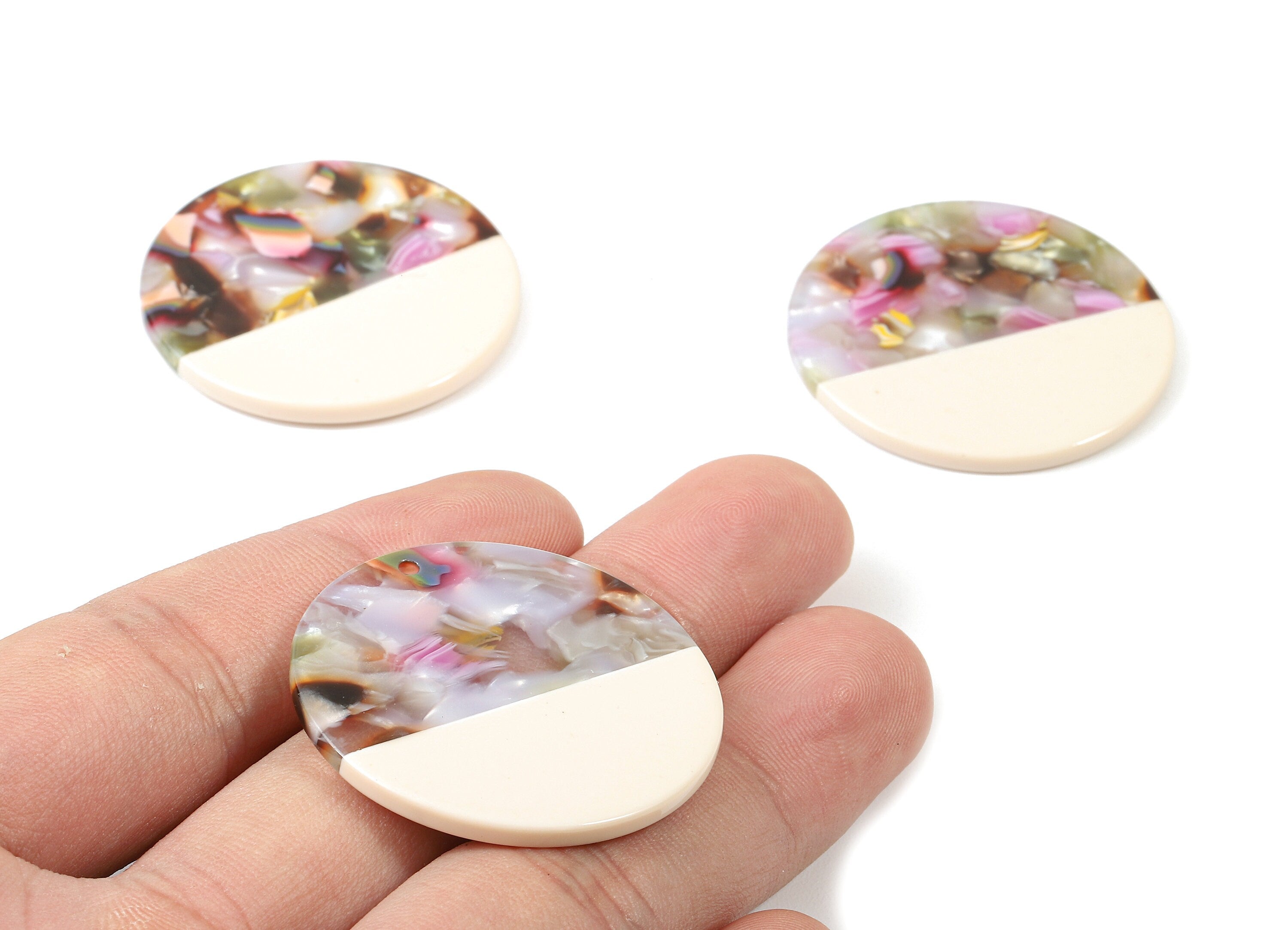 Acetate Round Charms - Coin Earrings and Pendant - Earring Findings - Jewelry Supply - Color Code: A414 - 35.1x35.1x2.5mm - AC1256-A414 - DOMEDBAZAAR