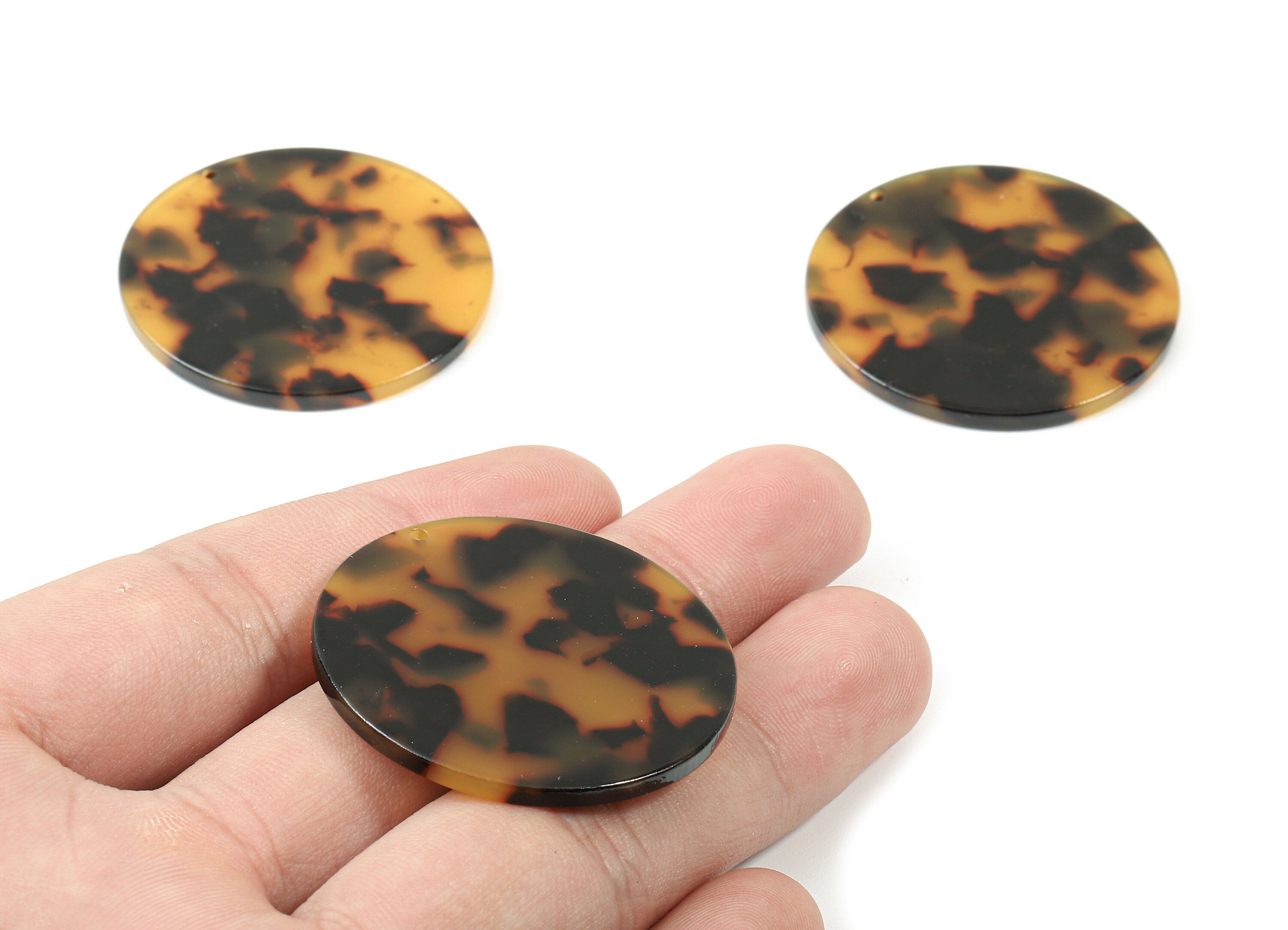 Acetate Round Charms - Tortoise Shell Earrings - Round Pendant - Jewelry Making Supplies - Color Code: A01- 37.4x37.4x2.54mm - AC1571-A01 - DOMEDBAZAAR