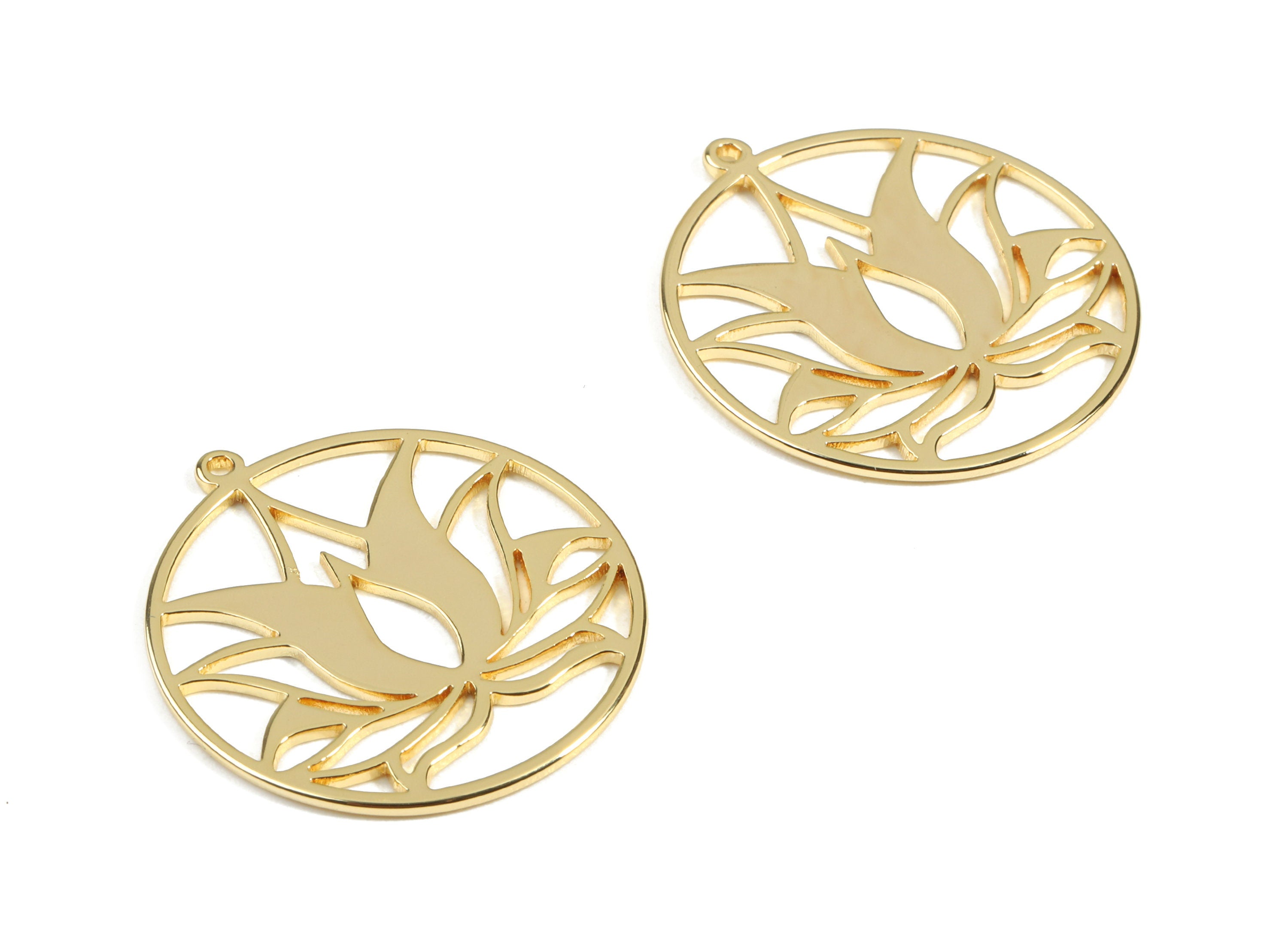 Brass Lotus Earring Charms - Brass Gold Lotus Earring Pendant - 18K Real Gold Plated Brass - Jewelry Supplies - 27.12x24.9x0.89mm - RGP2451 - DOMEDBAZAAR