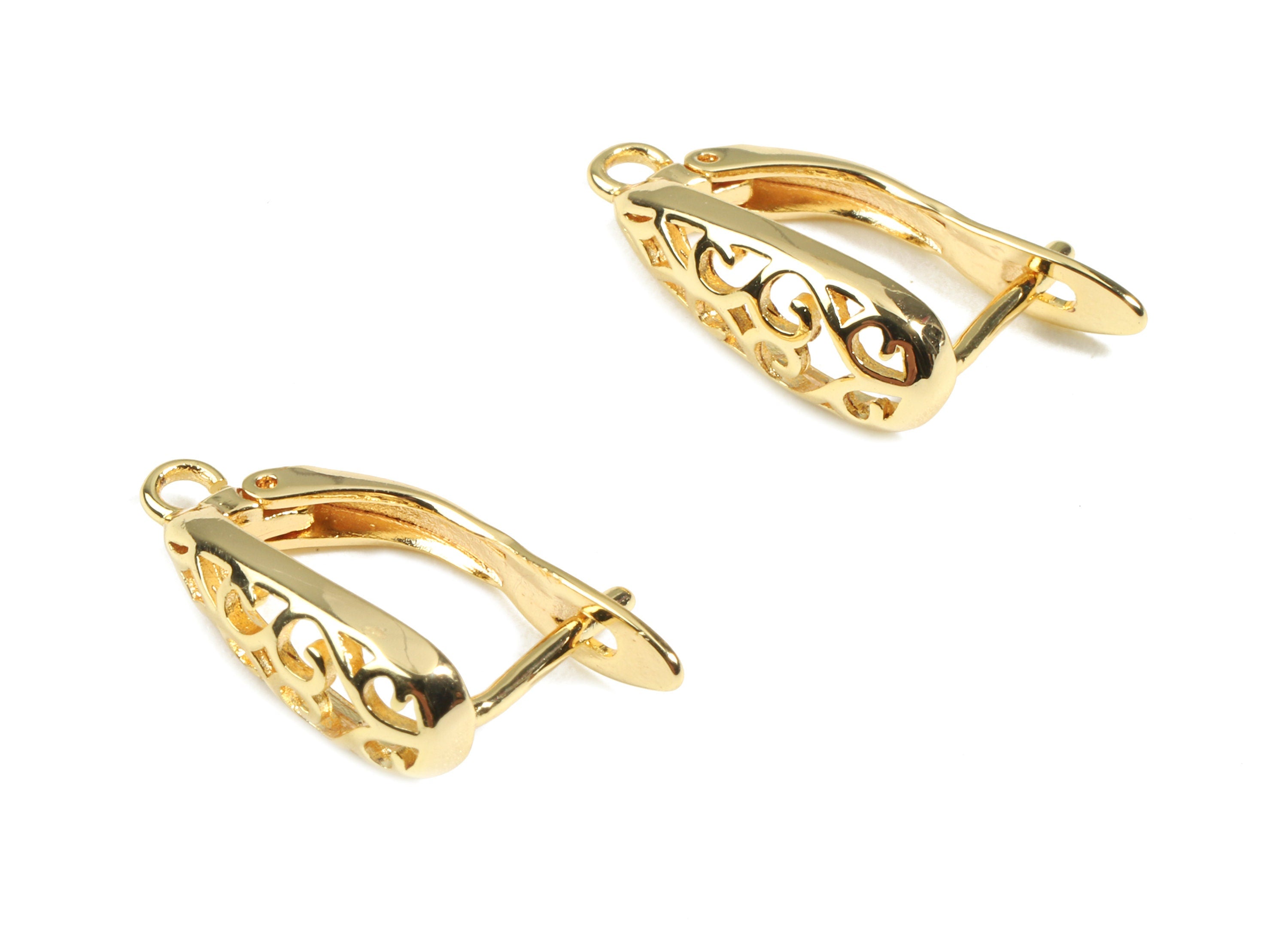 Brass Leverback Earring Clasp - Brass Plain Leverback - 18K Real Gold Plated Brass - Jewelry Supplies - 20.52x11.89x2.5mm- RGP2445 - DOMEDBAZAAR