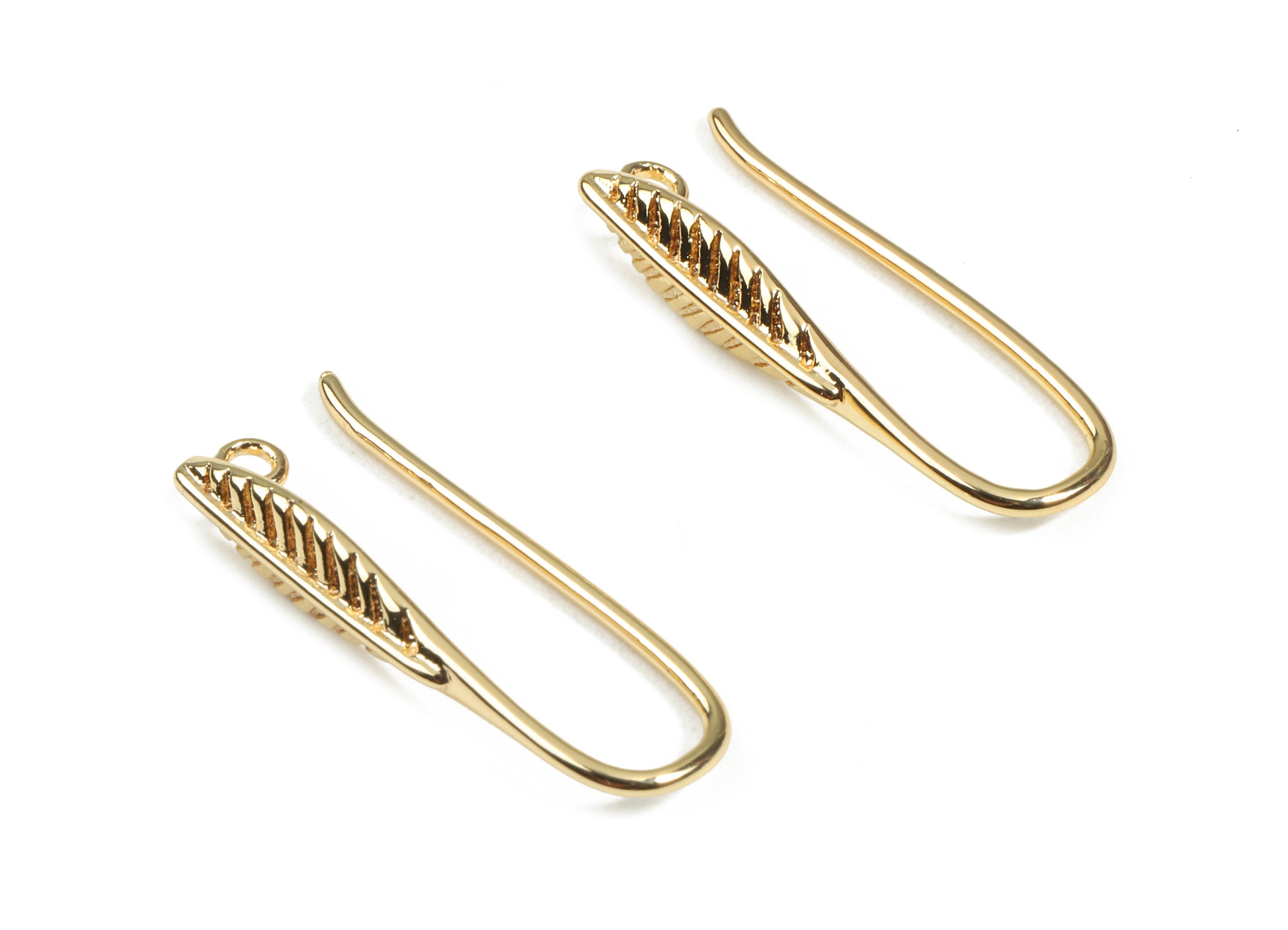 Brass Wheat Earring Wires - Brass Wheat Earring Hooks - 18K Real Gold Plated Brass - Jewelry Supplies - 24.9x9.3x2.57mm - RGP2449 - DOMEDBAZAAR