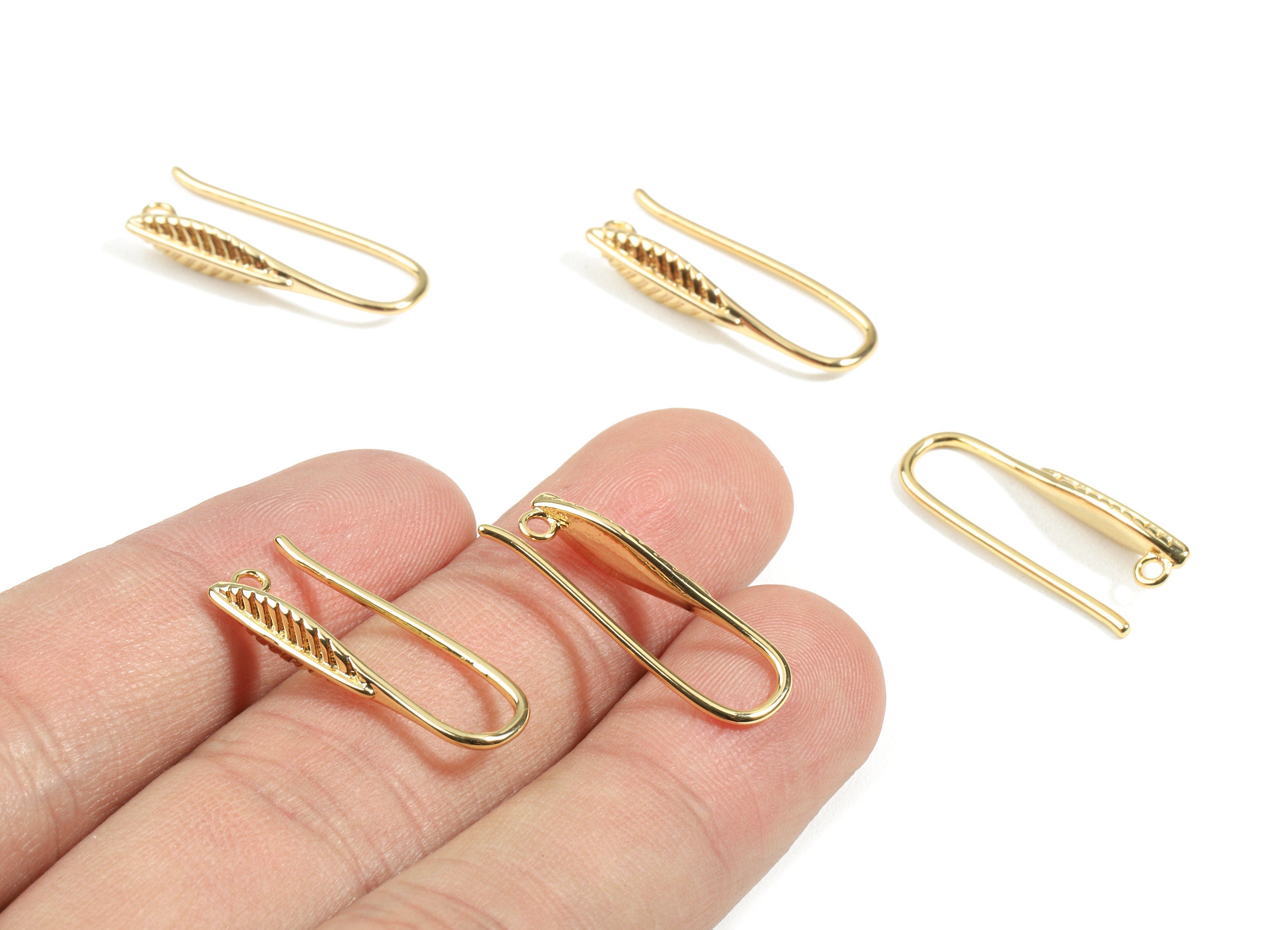 Brass Wheat Earring Wires - Brass Wheat Earring Hooks - 18K Real Gold Plated Brass - Jewelry Supplies - 24.9x9.3x2.57mm - RGP2449 - DOMEDBAZAAR