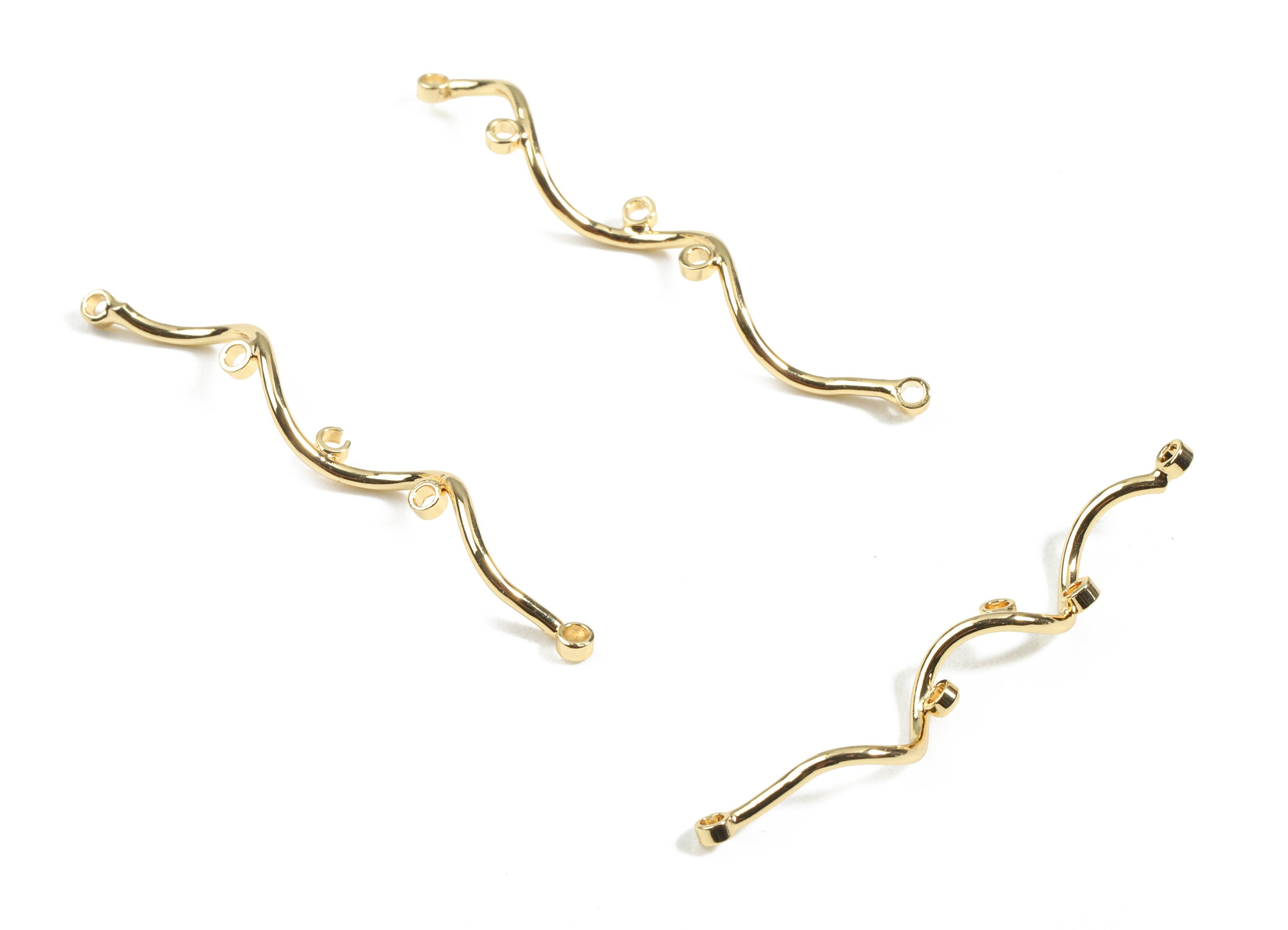 Brass Wire Connectors - Brass Wavy Wire With Loops - 18K Real Gold Plated Brass - Jewelry Supplies - 38.37x3.04x1.04mm - RGP2457 - DOMEDBAZAAR