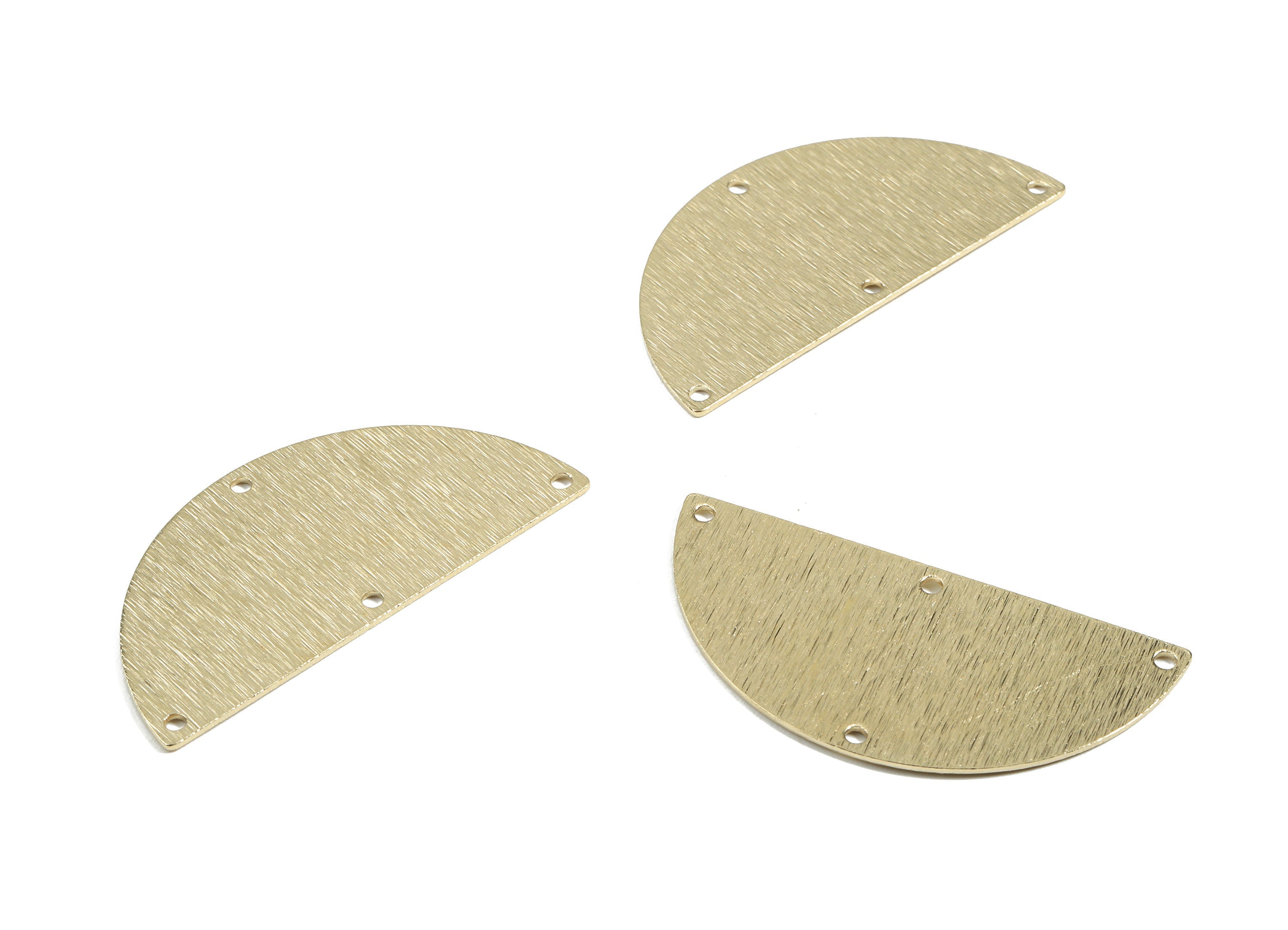 Brass Half Moon Connector - Raw Brass Semicircle Earring Connectors - Textured Brass 4 Hole - Jewelry Supplies - 50x24x0.82mm - PP3051 - DOMEDBAZAAR