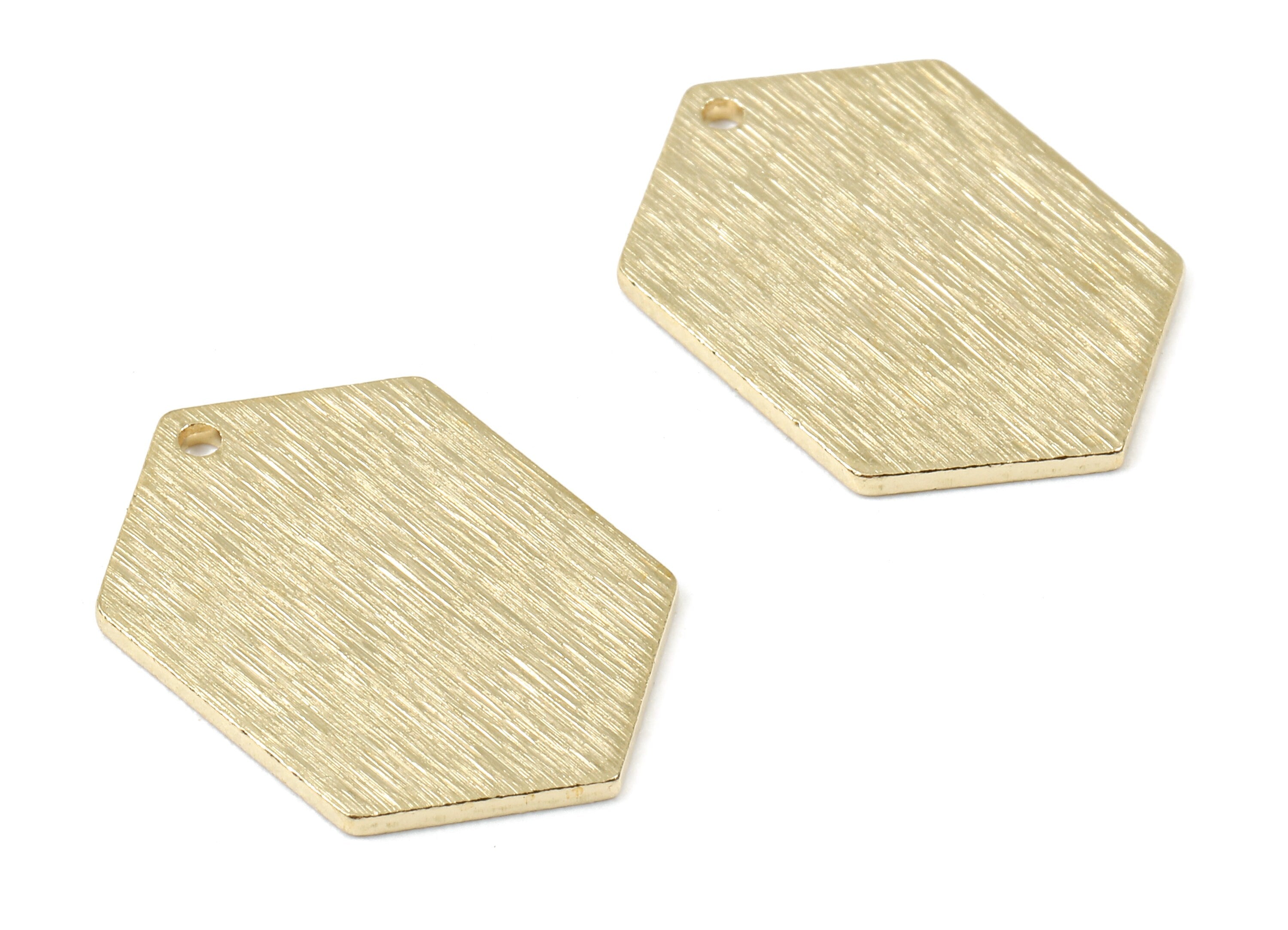 Brass Hexagon Charms - Raw Brass Textured Hexagon Earring and pendant - Earring Findings - Jewelry Supplies - 20.44x13.95x1.05mm - PP2959 - DOMEDBAZAAR