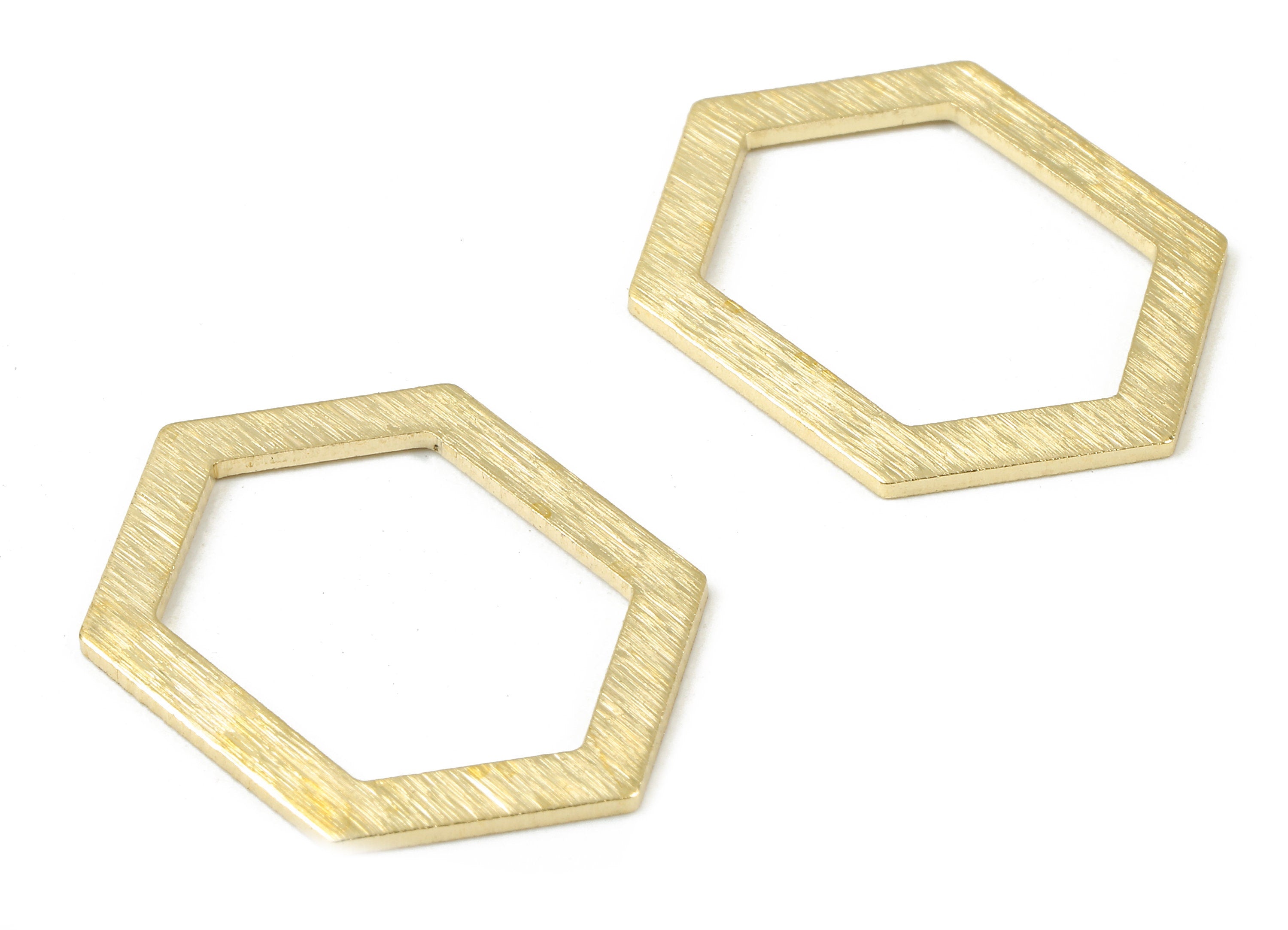 Brass Hexagon Charms - Raw Brass Textured Hexagon Rings - Hexagon Earring and pendant - Brass Hexagon Connectors - 26.6x19.26x1mm - PP2956 - DOMEDBAZAAR
