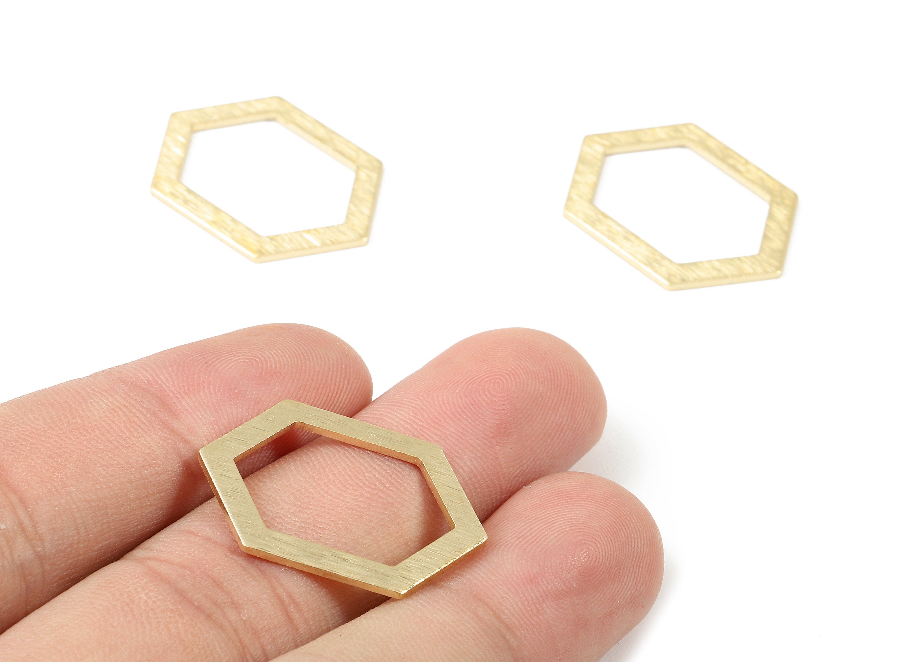 Brass Hexagon Charms - Raw Brass Textured Hexagon Rings - Hexagon Earring and pendant - Brass Hexagon Connectors - 26.6x19.26x1mm - PP2956 - DOMEDBAZAAR