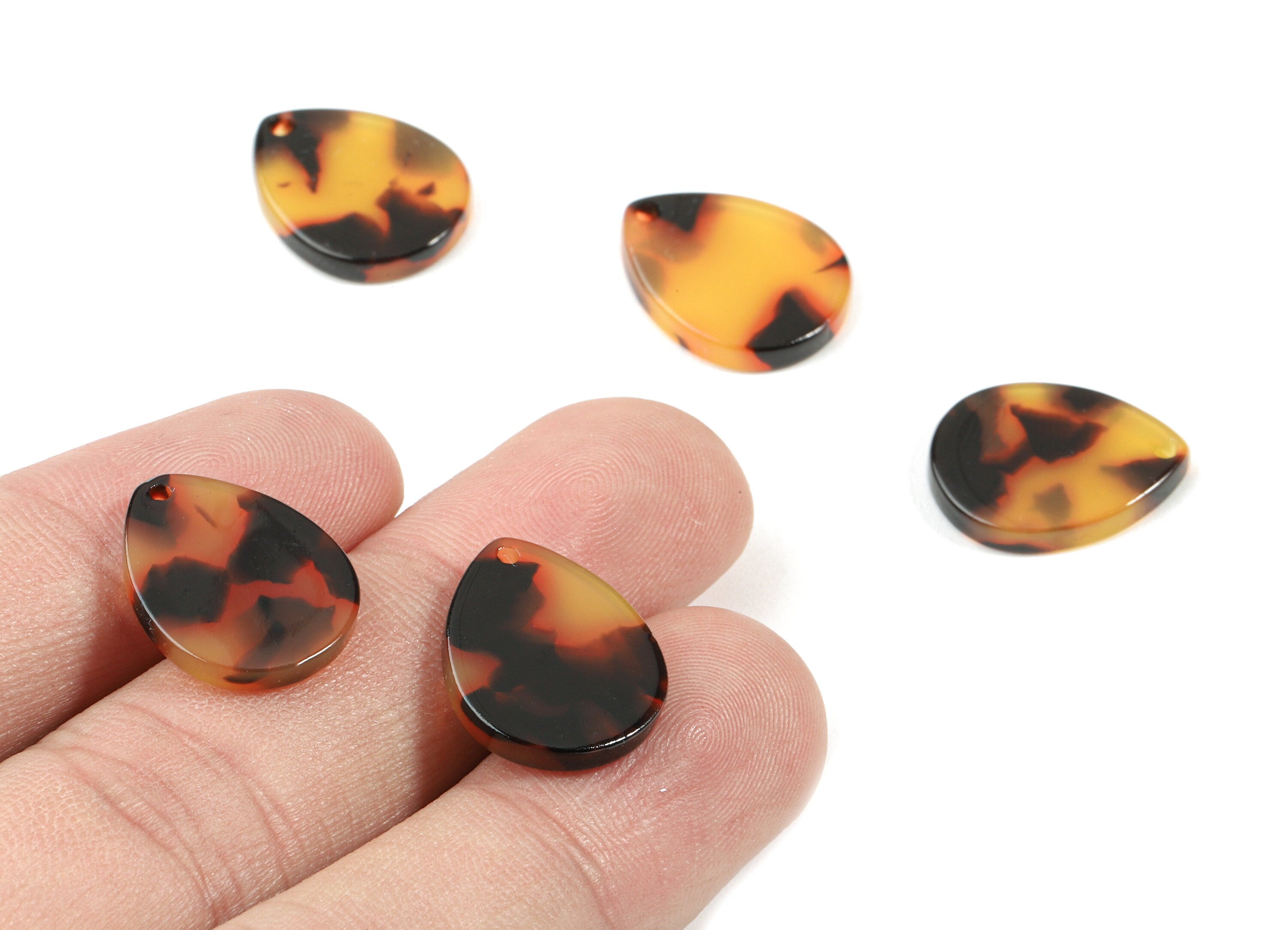 Acrylic Drop Earring Charms - Tortoise Shell Earring - Teardrop Pendant - Jewelry Supplies - Color Code: A01 - 17x13.3x2.53mm - AC1096-A01 - DOMEDBAZAAR