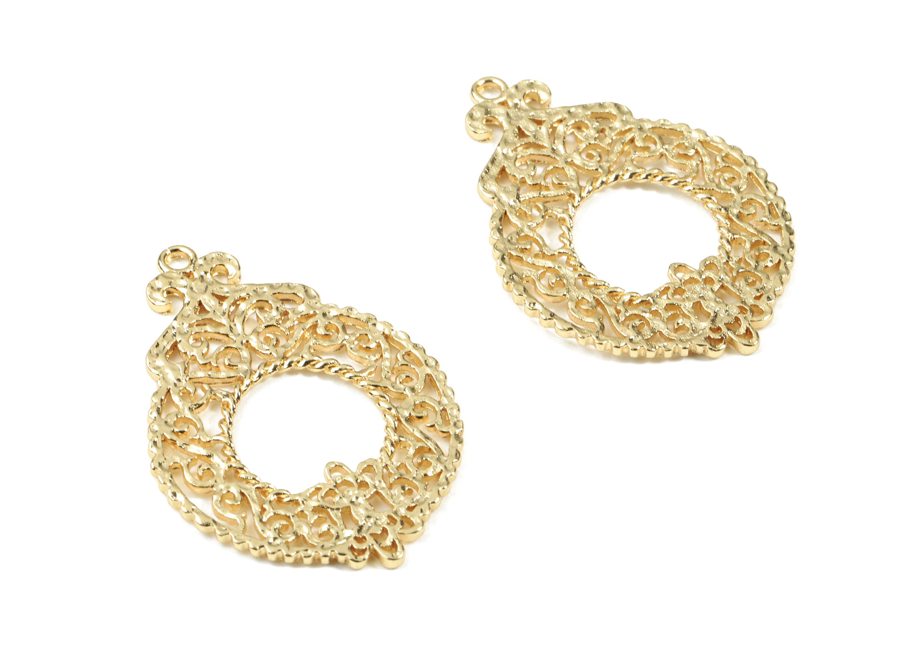 Brass Frame Earring Charms - Gold Frame Pendant - 18K Real Gold Plated Brass - Jewelry Supplies - 37.37x26.42x1.44mm - RGP2487 - DOMEDBAZAAR