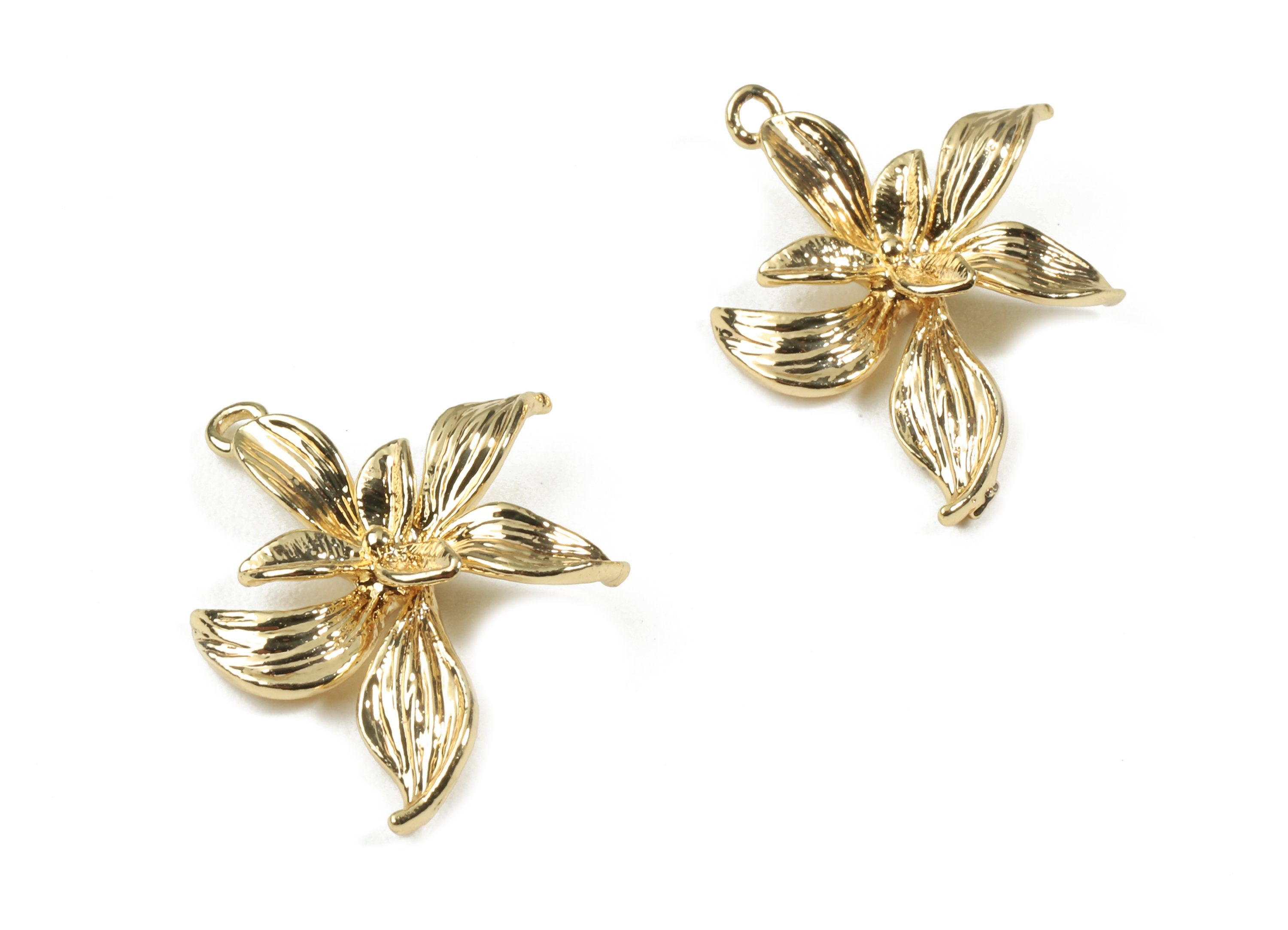Brass Flower Earring Charms - Gold Flower Pendant - 18K Real Gold Plated Brass - Jewelry Supplies - 22.98x18.43x1.31mm - RGP2496 - DOMEDBAZAAR