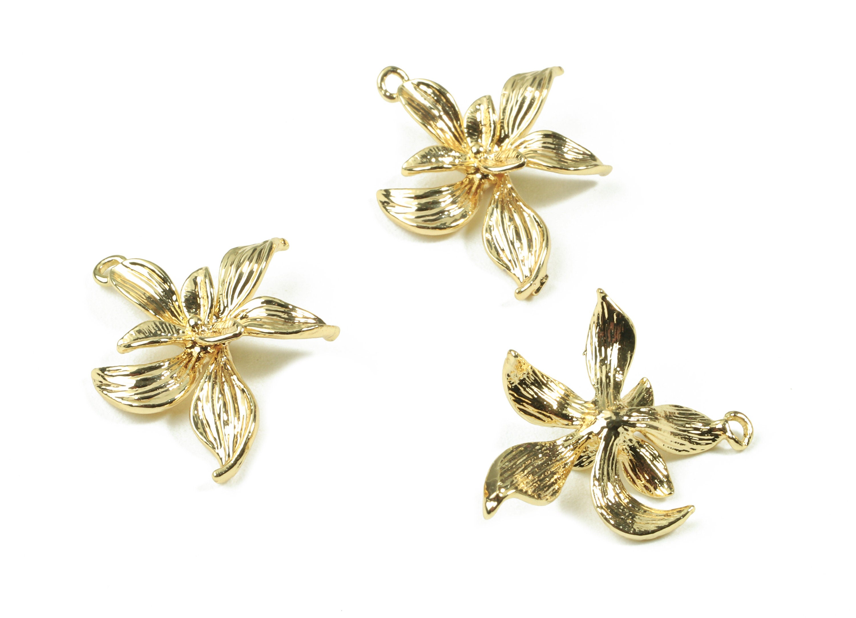 Brass Flower Earring Charms - Gold Flower Pendant - 18K Real Gold Plated Brass - Jewelry Supplies - 22.98x18.43x1.31mm - RGP2496 - DOMEDBAZAAR