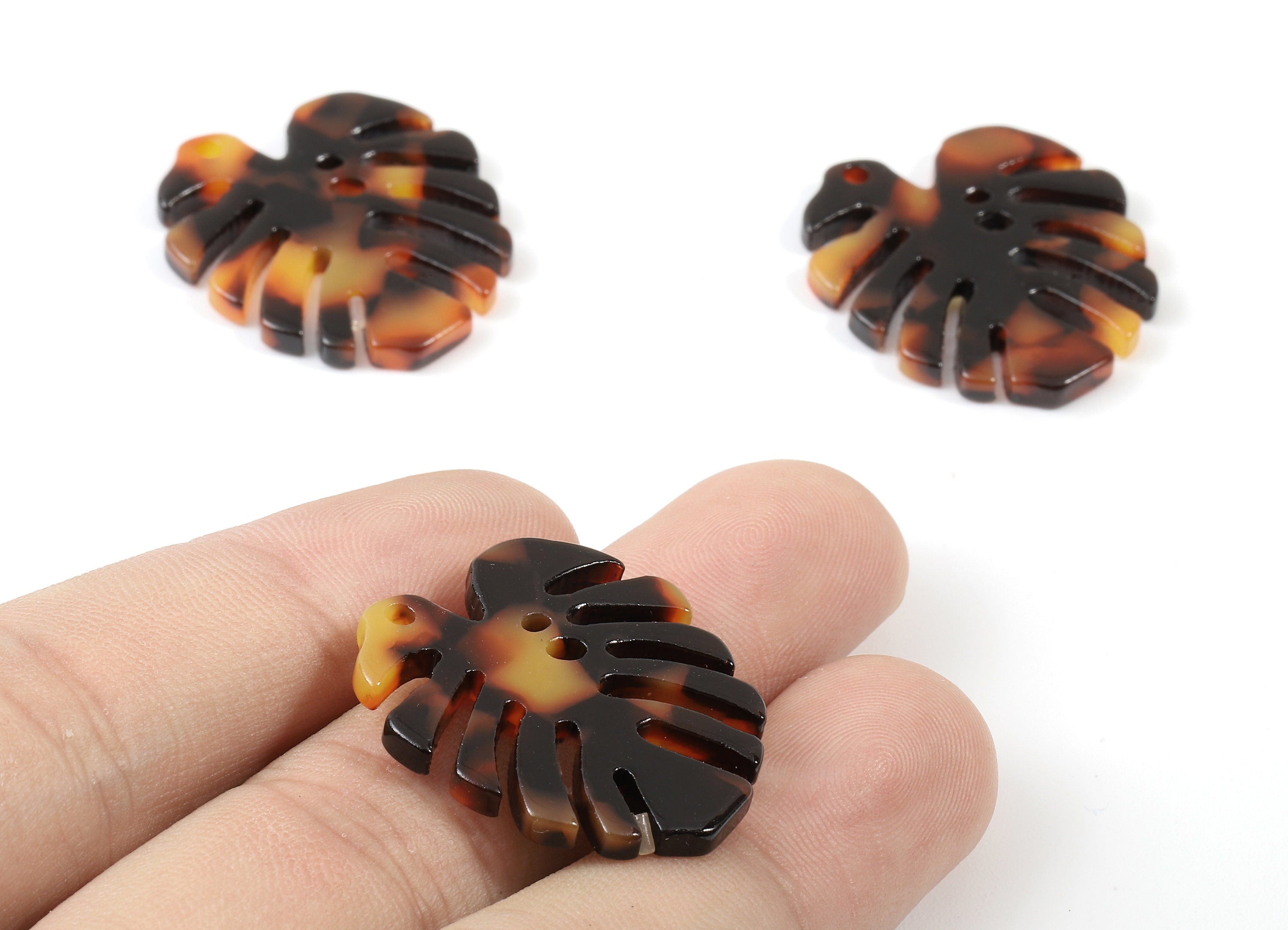 Acetate Monstera Charms - Tortoise Shell Earrings - Leaf Earring and Pendant - Color Code: A04 - 27.15x25.1x2.53mm - AC1760-A04 - DOMEDBAZAAR